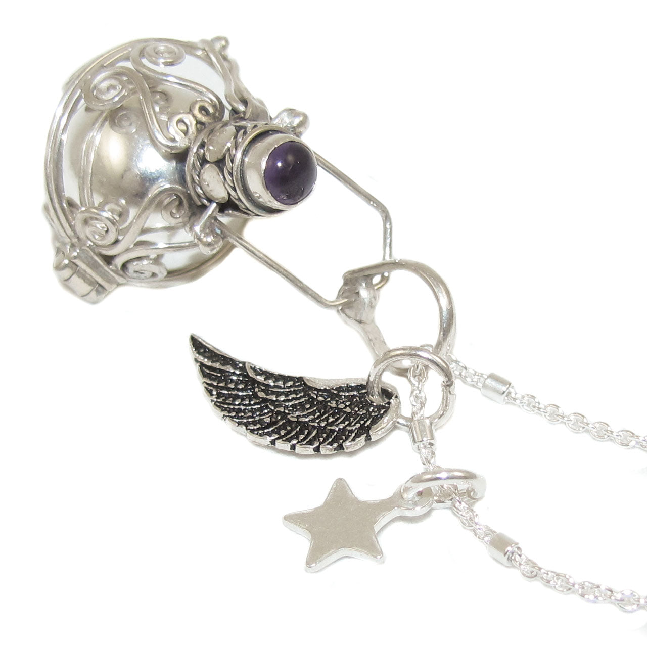Engelsrufer Flügel Amethyst Kette Sterlingsilber mit Stern - Frieden, Harmonie - samaki originals