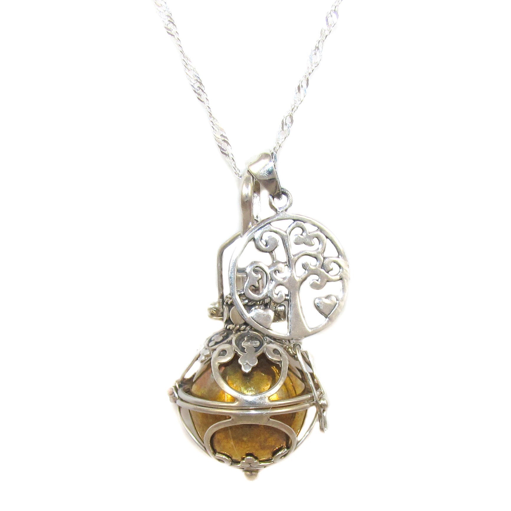 Engelsrufer Lebensbaum Weltenbaum Karma Aquamarin Edelstein Kette 60 cm, geweiht - Leichtigkeit