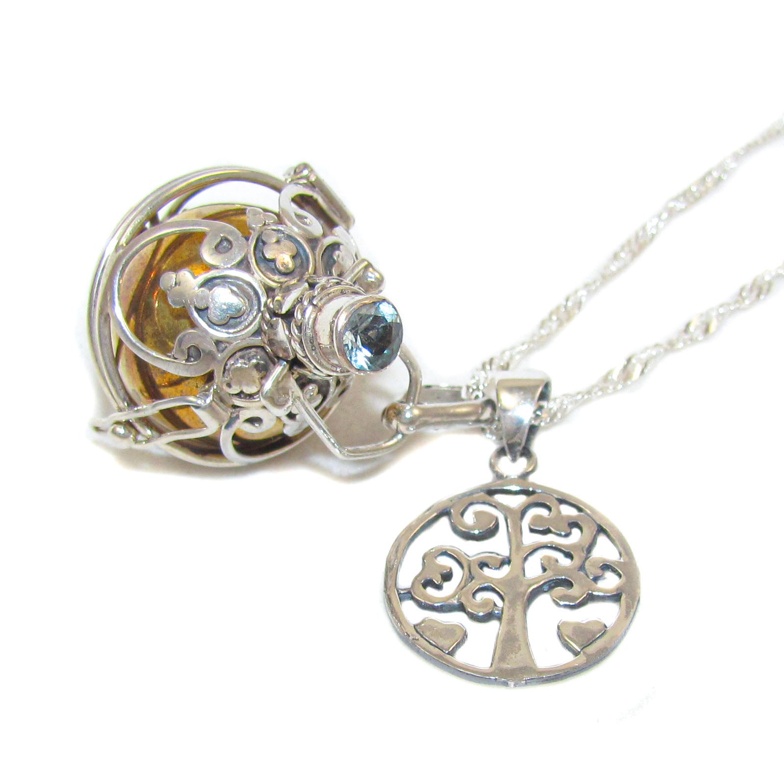 Engelsrufer Lebensbaum Weltenbaum Karma Aquamarin Edelstein Kette 60 cm, geweiht - Leichtigkeit