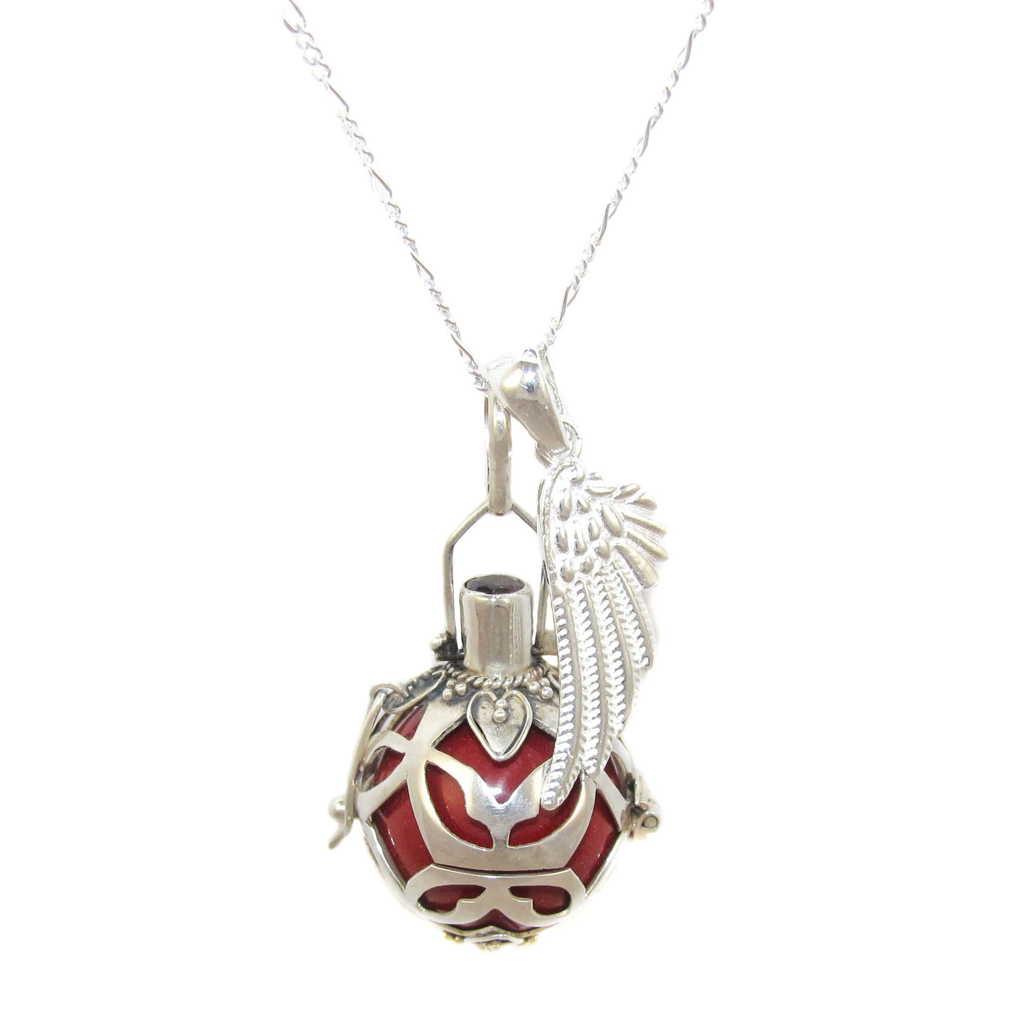 Engelsrufer Granat Edelstein Flügel Karma Kette 60 cm, Rot, geweiht - ewige Liebe