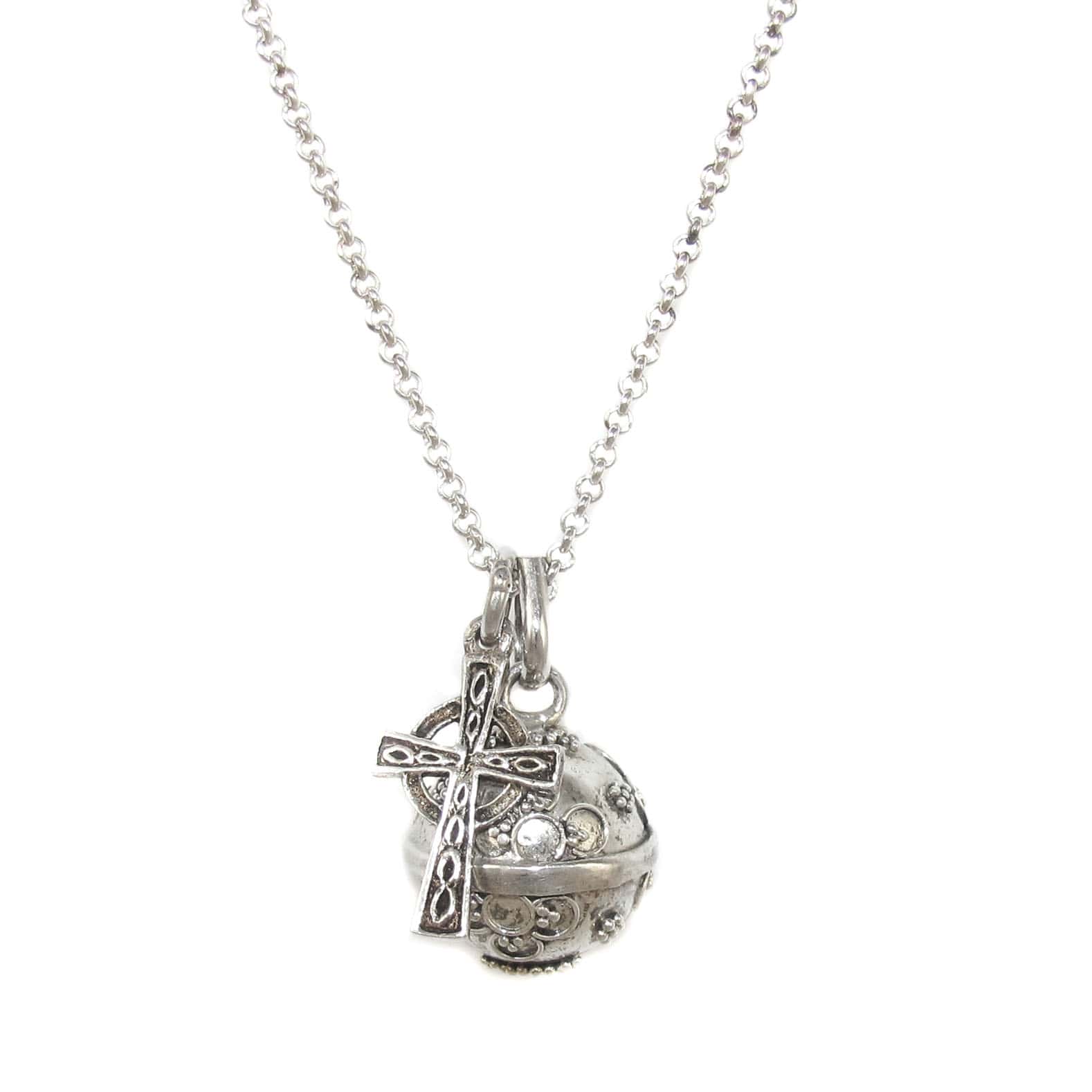 Engelsrufer mit Kreuz Karma Kette Sterlingsilber, geweiht, Hoffnung und Glaube