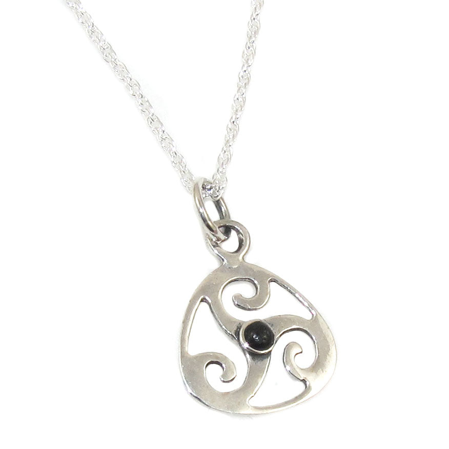 Triskele Onyx Talisman Glücksbringer Kette 45 cm, Sterlingsilber - für Kraft