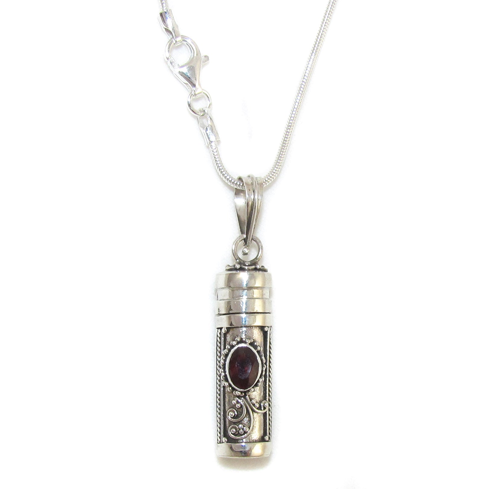 Wunsch Medaillon Glücksbringer Sterlingsilber Kette 45 cm mit Granat Edelstein