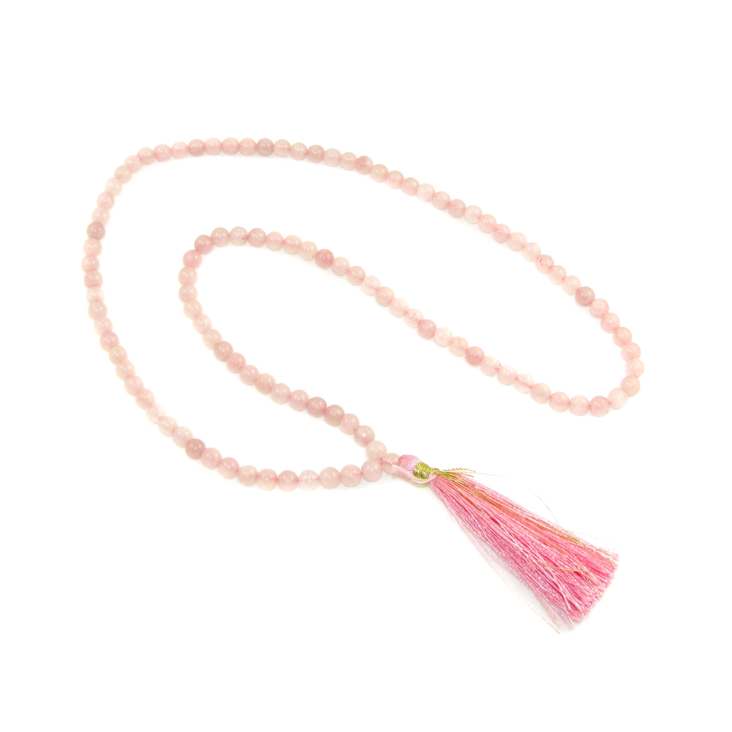 Rosenquarz Edelstein Heilstein Mala, Gebetskette in rosa mit pink Quaste