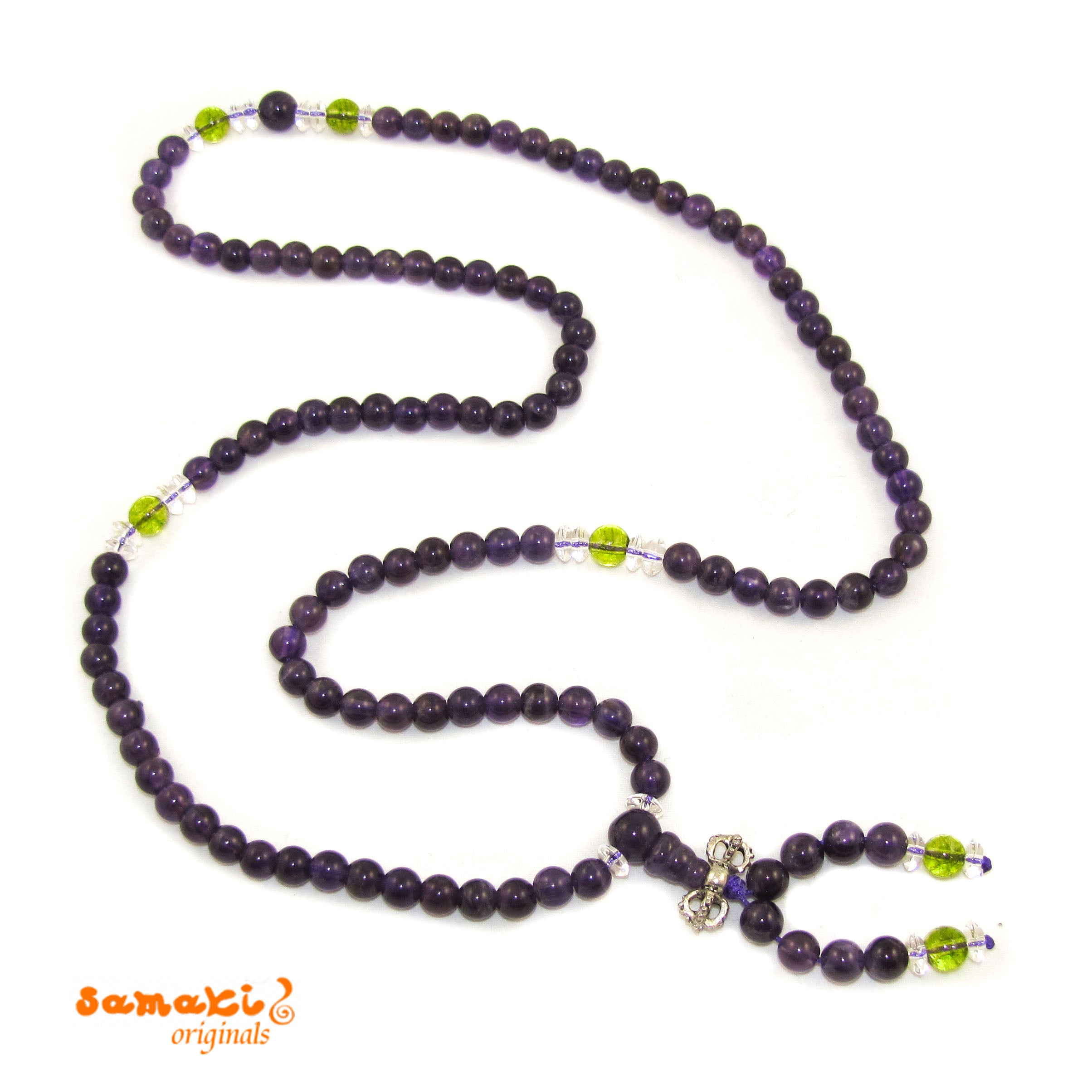 Mala Gebetskette, Amethyst und Olivin Edelstein