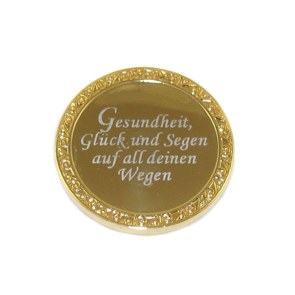 Erzengel Raphael Glücksmünze vergoldet mit grünem Zirkon - Gesundheit und Heilung