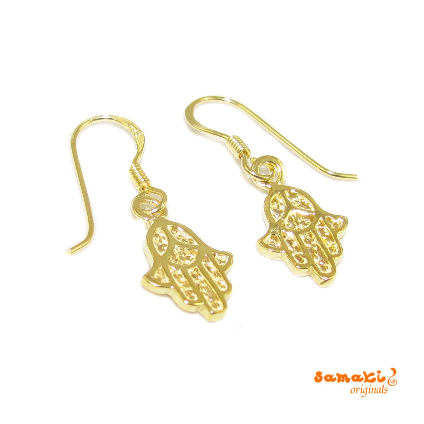 Heilende Hand Fatimas Ohrringe, 24k vergoldet, esoterischer Schmuck