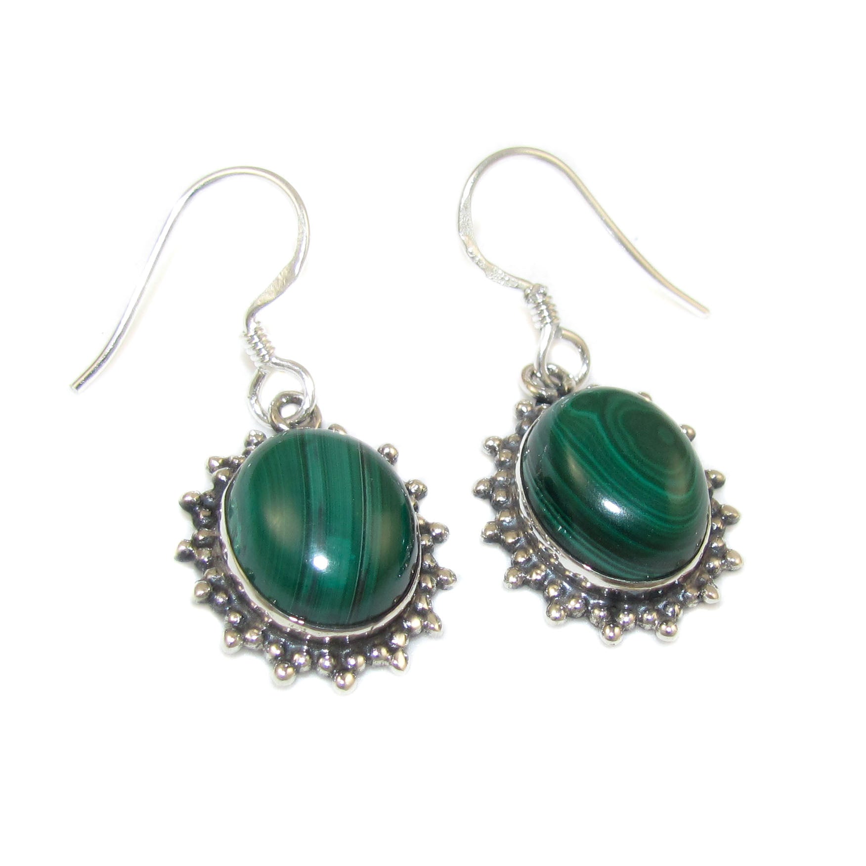 Malachit Edelstein Heilstein Ohrringe Sterlingsilber oval - Harmonie, innerer Frieden