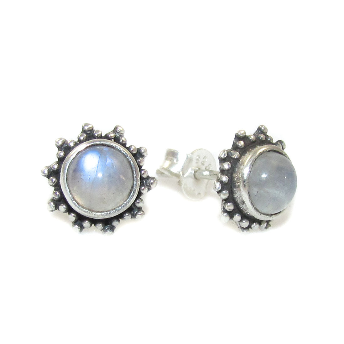 Regenbogen Mondstein Edelstein Heilstein Ohrringe Ohrstecker Sterlingsilber - Lebenslust
