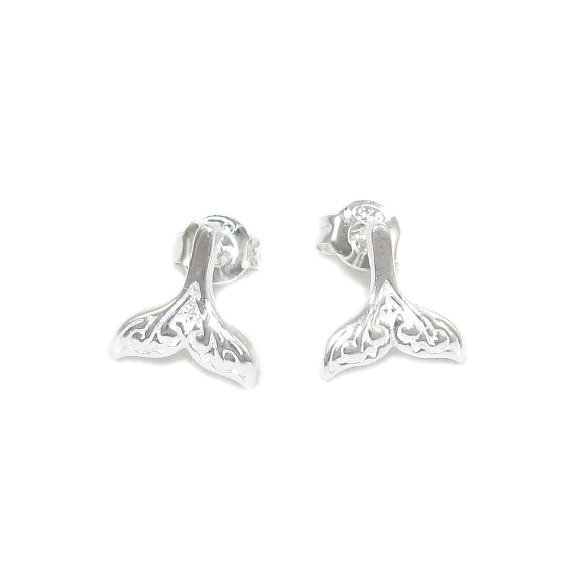 Walflosse Ohrringe Stecker, Sterlingsilber Ohrschmuck filigran, Krafttier Wal