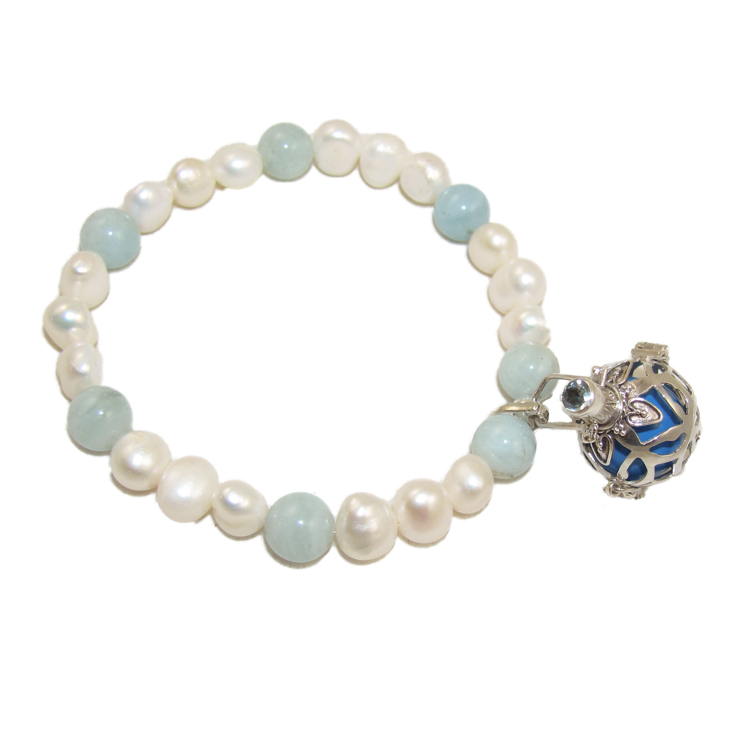 Chakra Engelsrufer Armband Perle Aquamarin - Freiheit und Leichtigkeit