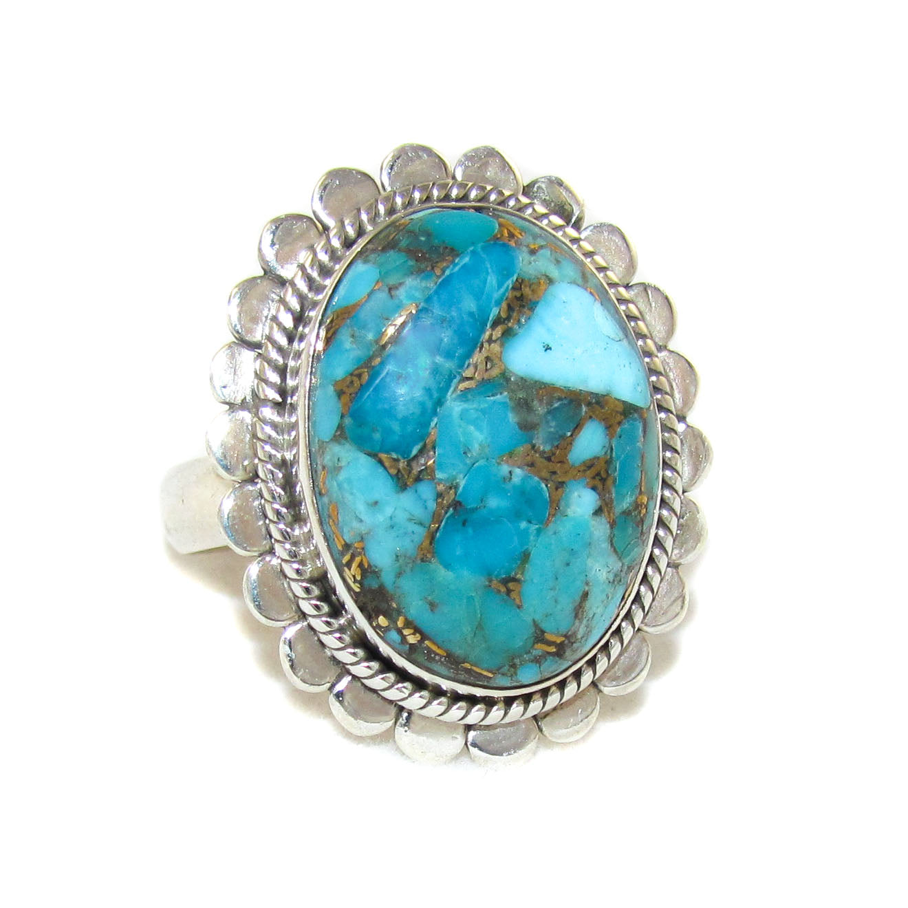 Türkis Pyrit Edelstein Sterlingsilber Ring oval - offen - Tatkraft, Erfolg