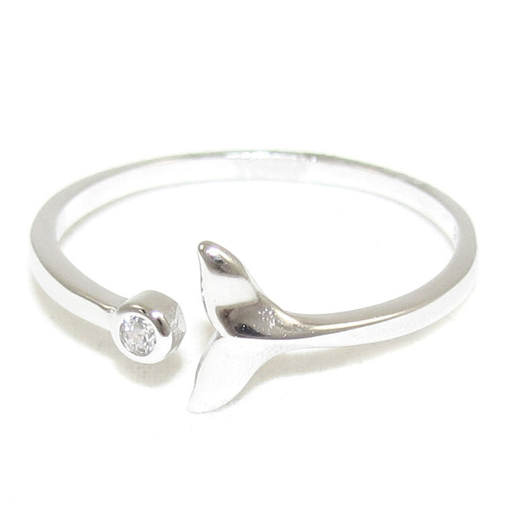 Walflosse Ring, Sterlingsiber mit Kristall, offen, für Fingergrösse 56 / 57