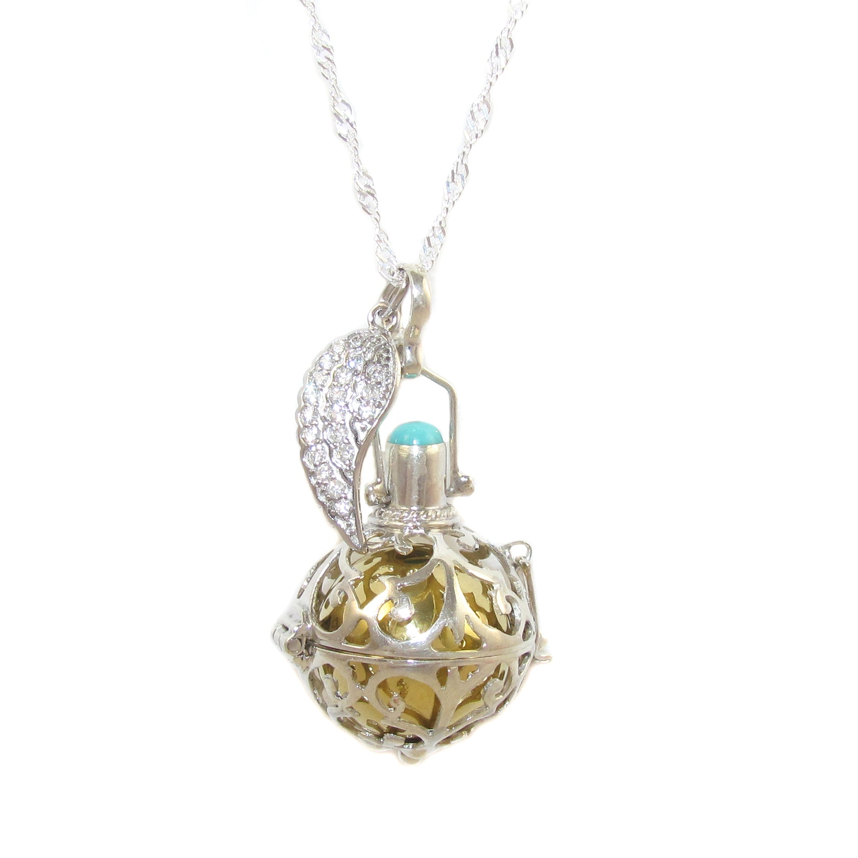 edle Engelsrufer XL Strass Flügel Türkis Edelstein Sterlingsilber Kette 60 cm - geweiht - Mut