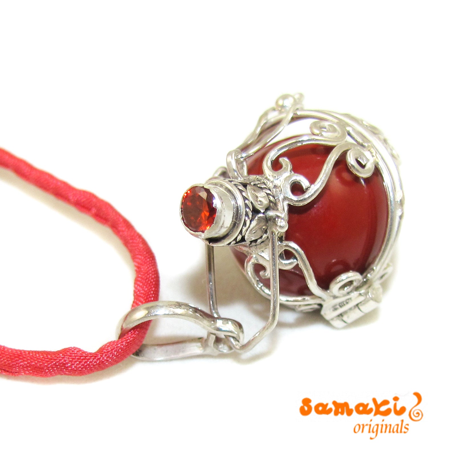 Engelsrufer Klangkugel Sterlingsilber Kette Granat in Rot, Wurzel Ckakra Schmuck