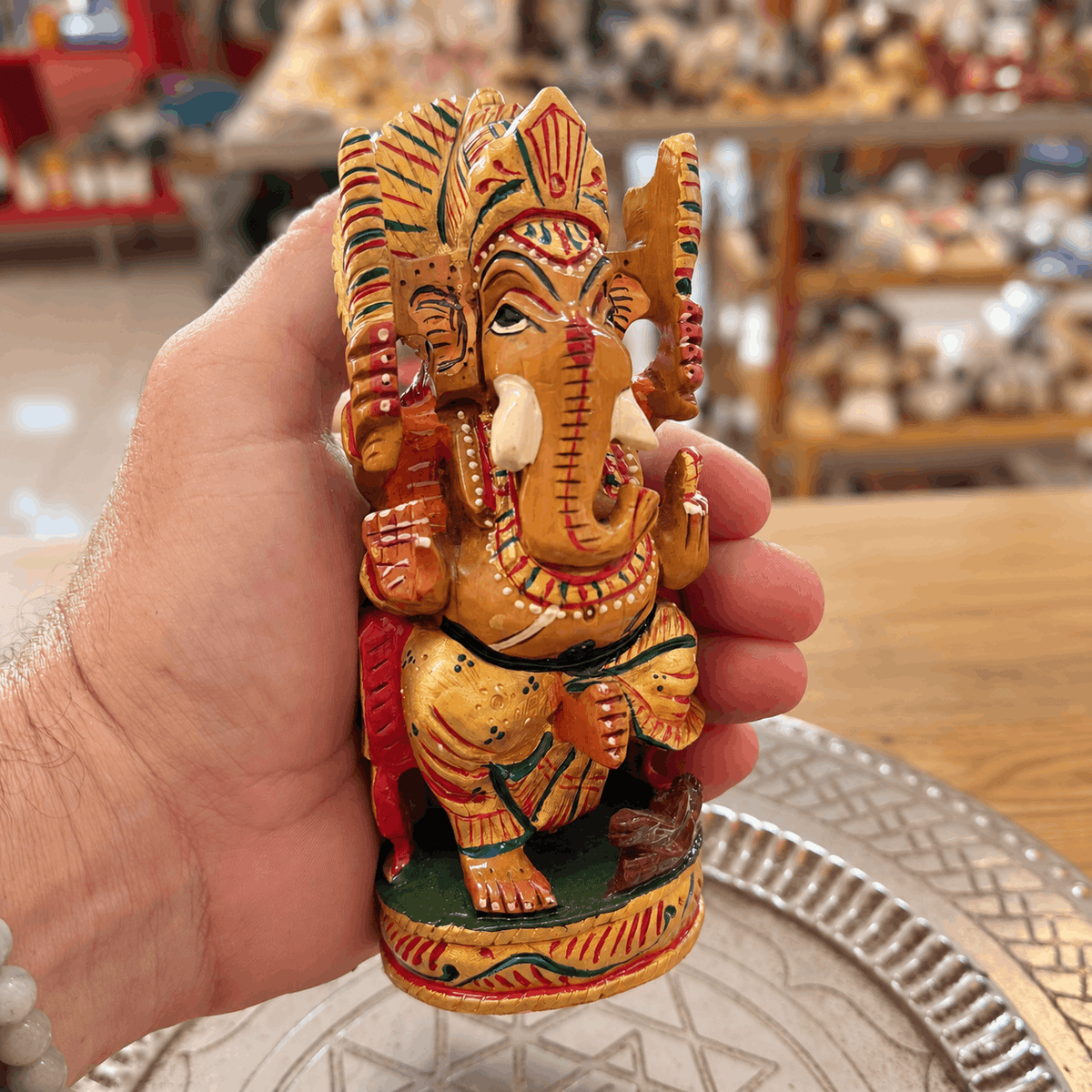 Ganesha Holzfigur Statue handbemalt – Meditation - Glück, Weisheit & neue Wege