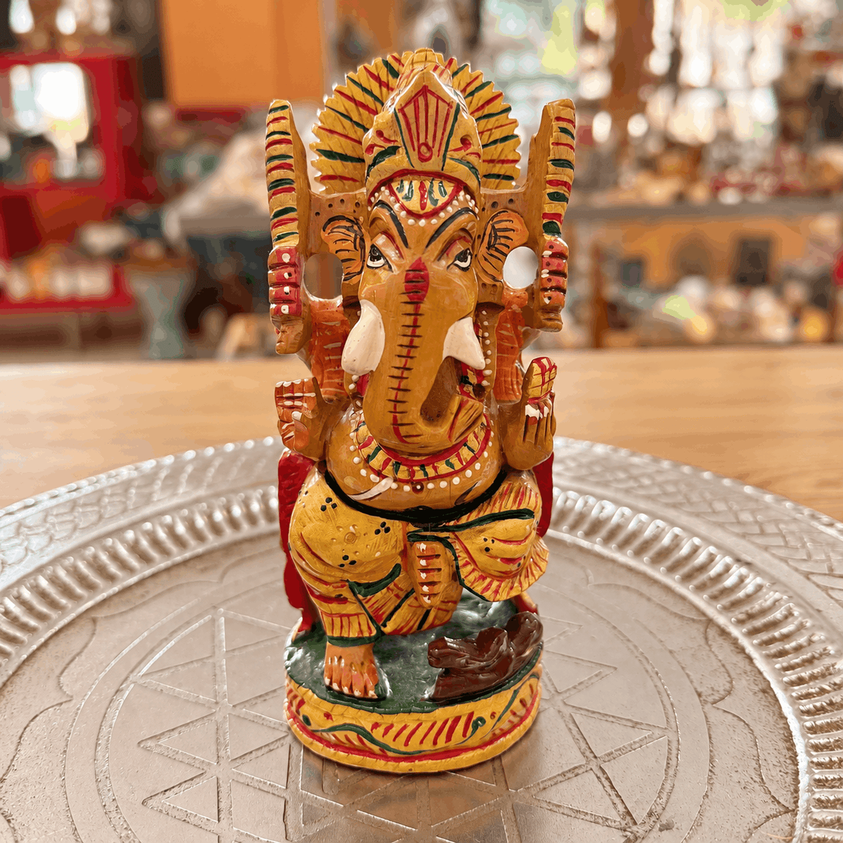 Ganesha Holzfigur Statue handbemalt – Meditation - Glück, Weisheit & neue Wege