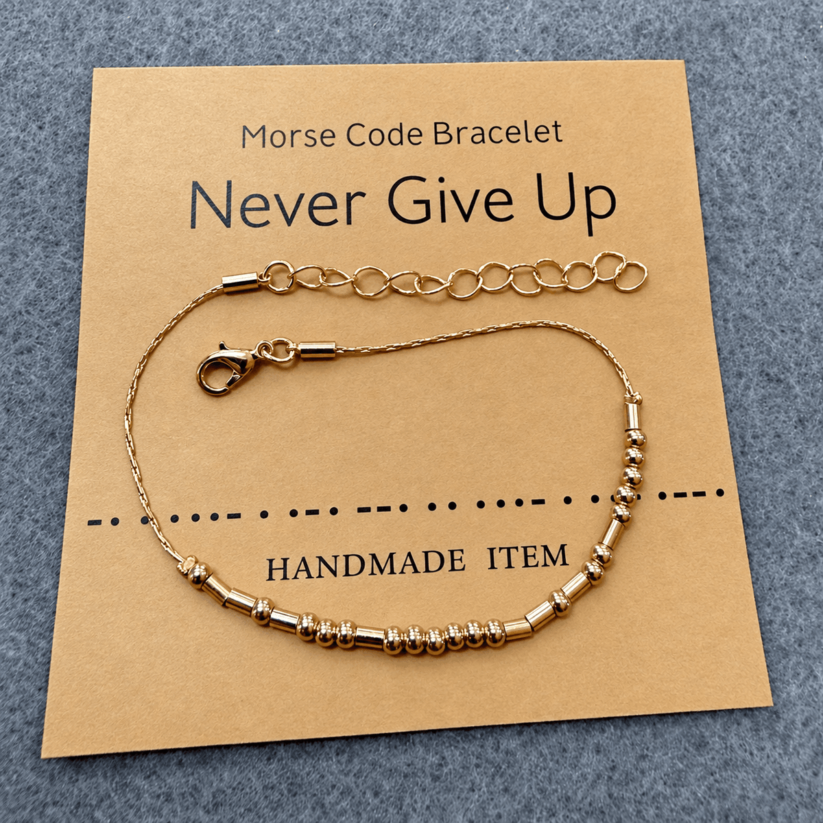 Never Give Up Morse Code Armband Gold – Karma Reminder · Gib niemals auf