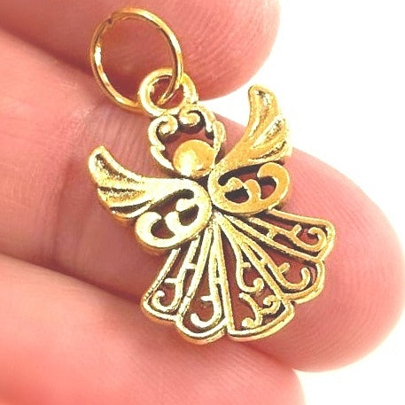 Engel Anhänger 2,2 cm Gold Edelstahl geweiht Schutz & Lichtführung