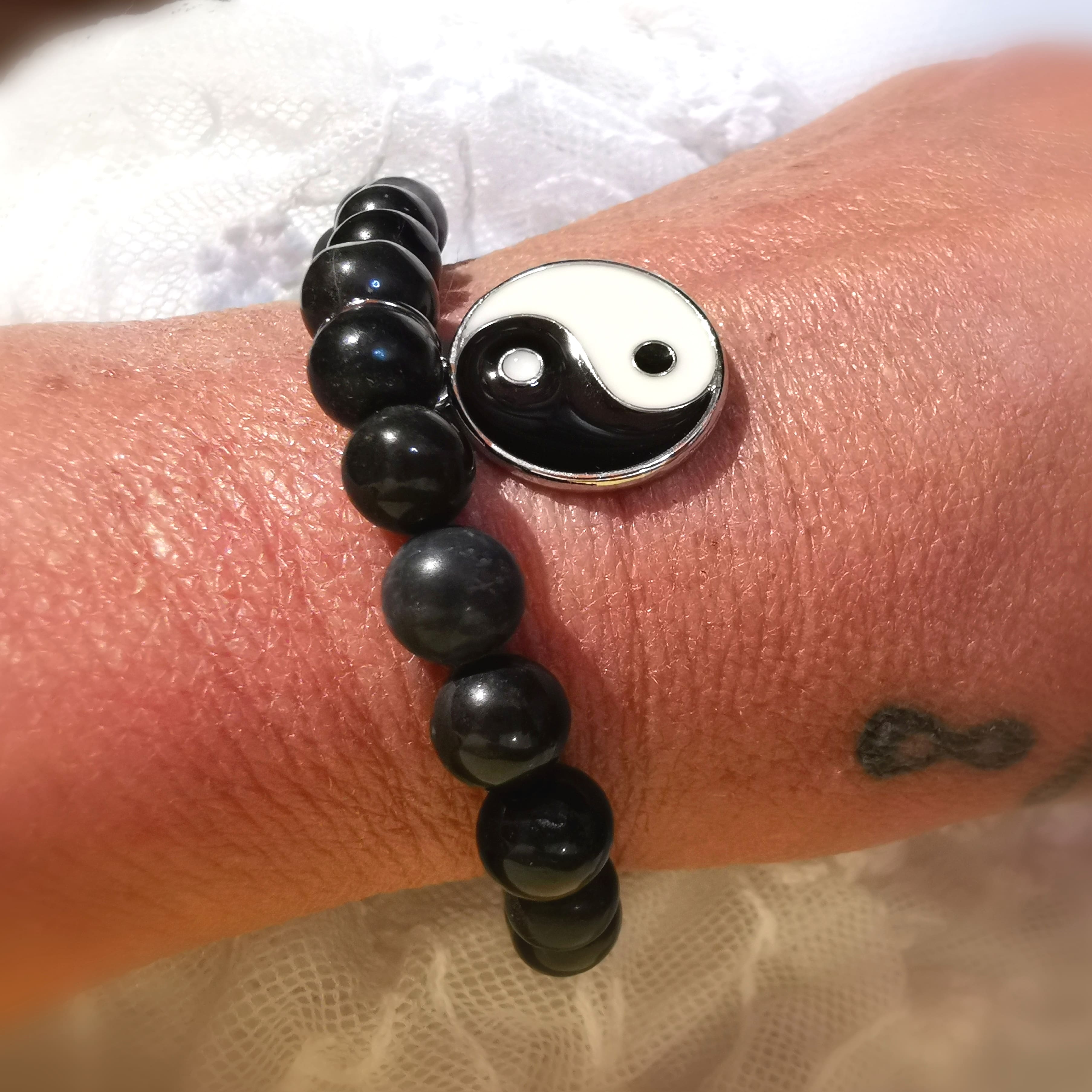 geweihtes Yin und Yang Karma Armband, Achat Onyx Edelstein Chakra Glücksarmband, innere Harmonie