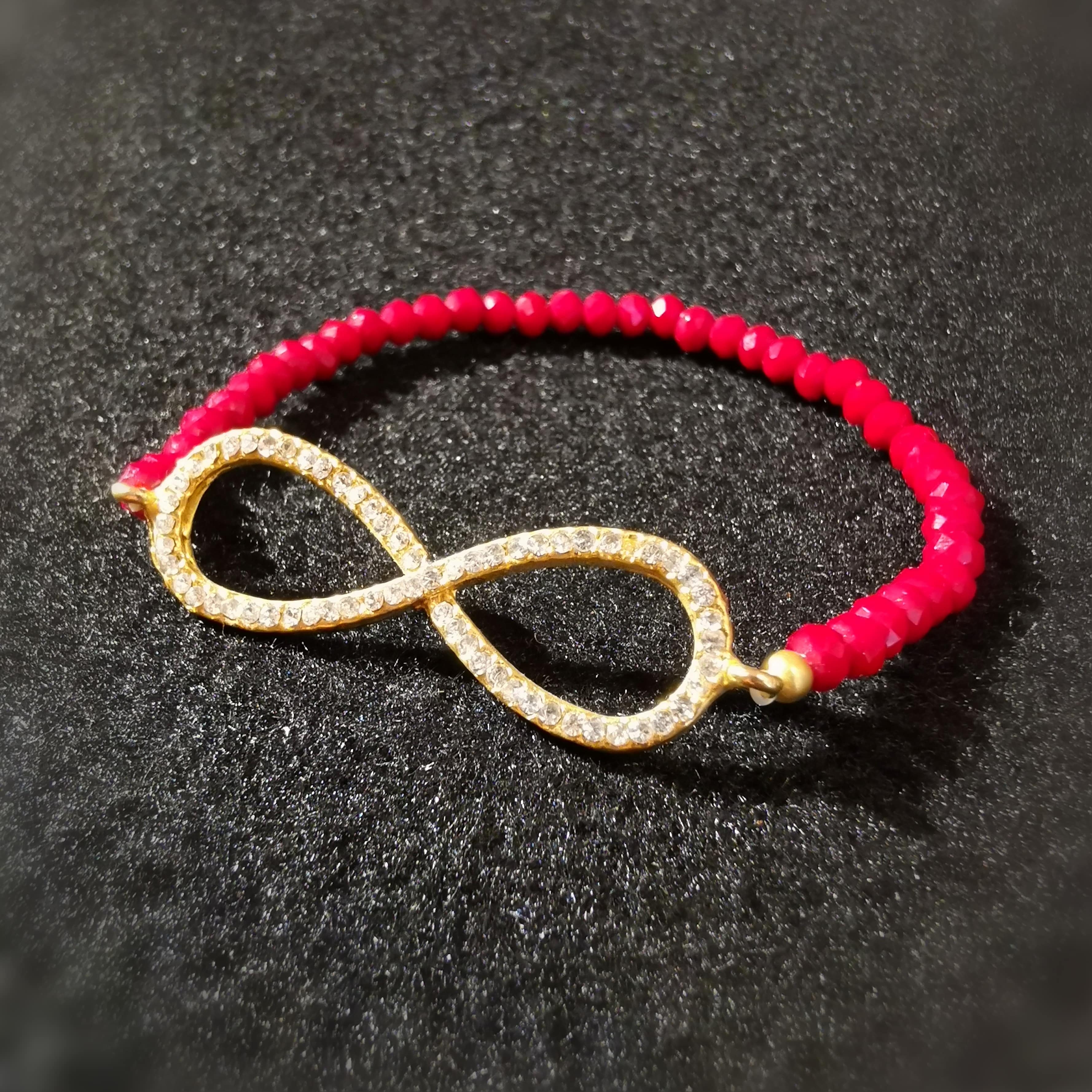 Infinity Unendlich Boho Hippie Glitzer Armband rot, Swarovski Kristalle