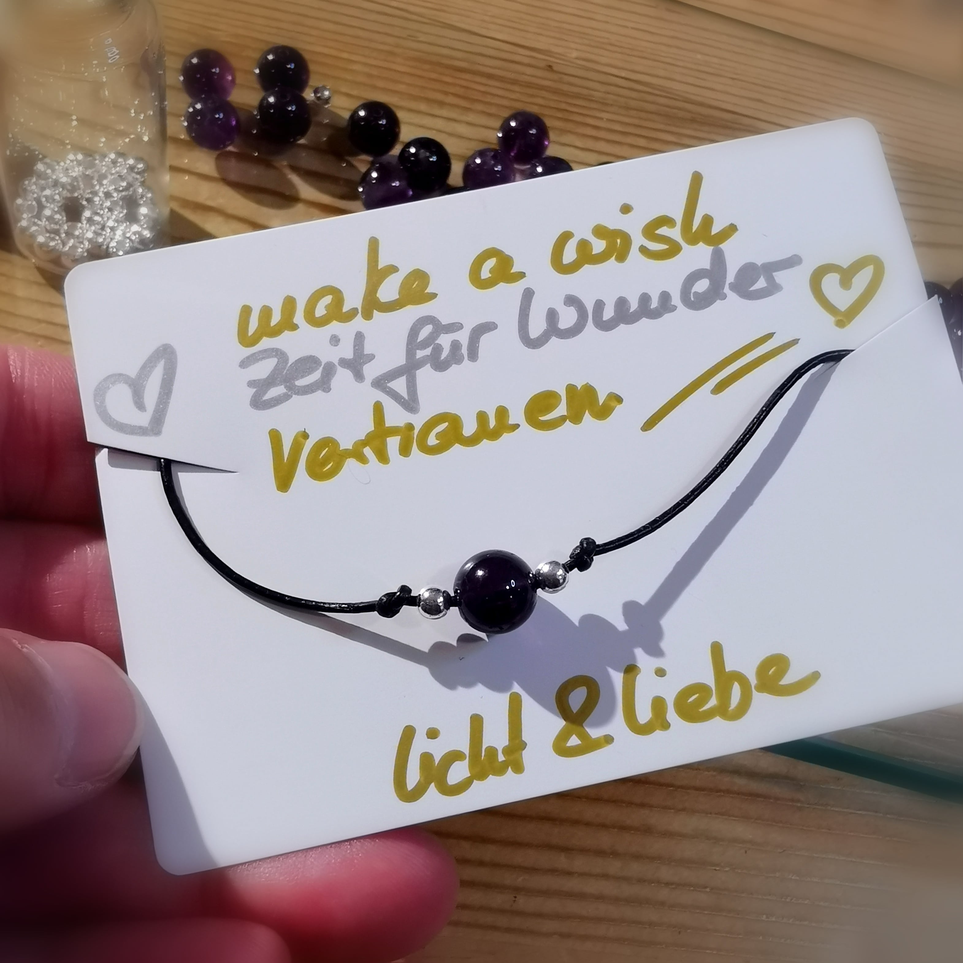 Amethyst Edelstein Armband, Karma Glücksarmband geweiht, make a wish - Zeit für Wunder, Vertrauen