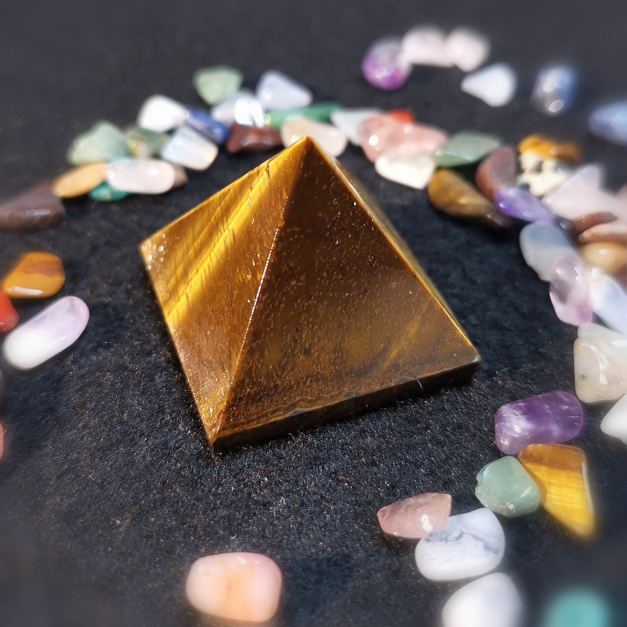 Tiger Eye Gemstone Healing Stone Pyramid, Room Cleaning Meditation, Health for Body, Mind and Soul - Encouragement