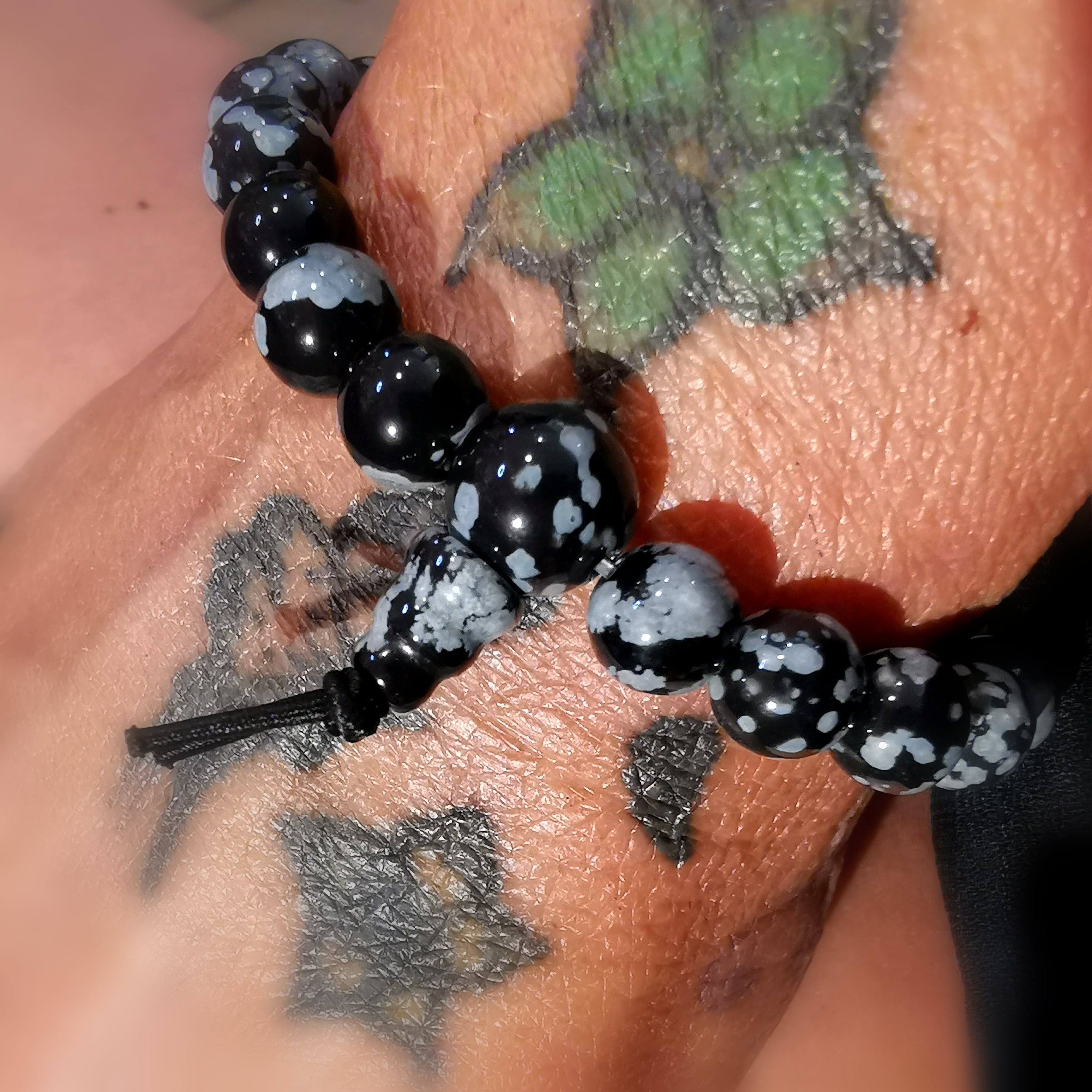 Buddha Edelstein Armband Schneeflocken Obsidian, aura wellness, Klarheit und Schutz