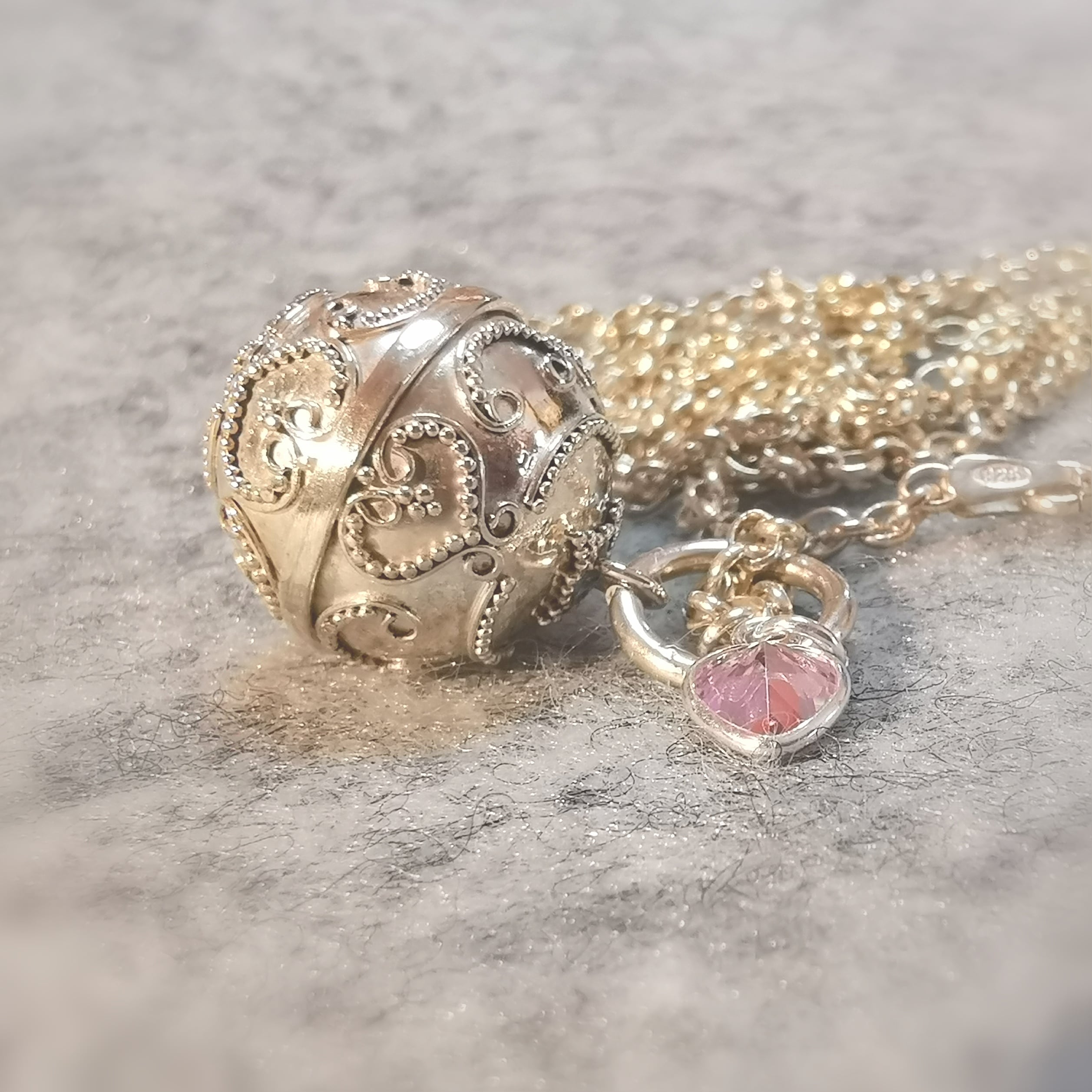 Engelsrufer Klangkugel Zirkon Pink Herz Charm, Sterlingsilber Edelstein Karma Kette 70 cm, geweiht #mitLiebe