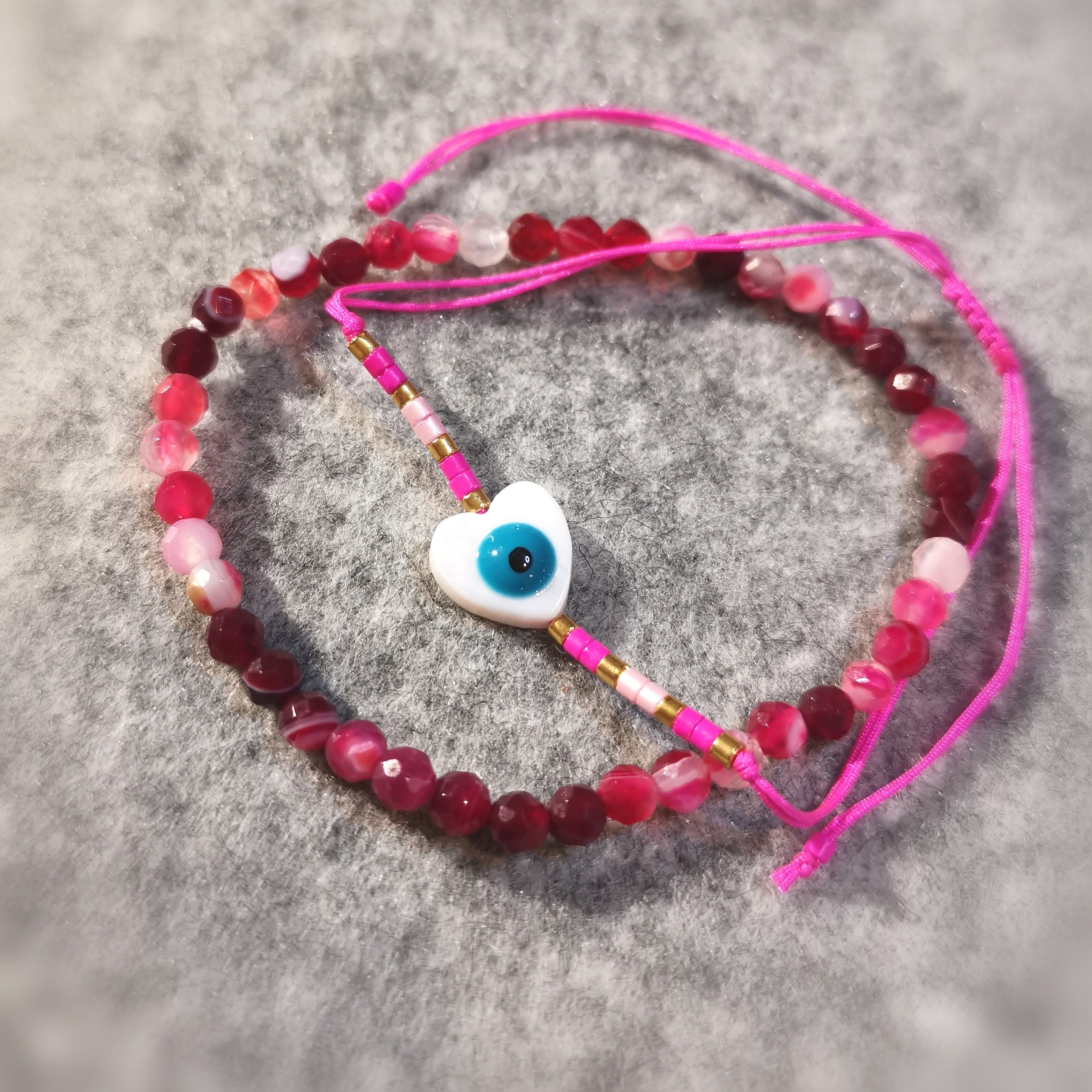 Armband 2er Set Pink Achat, Auge von Nazar, Karma Armbändchen, Schutz und Kraft
