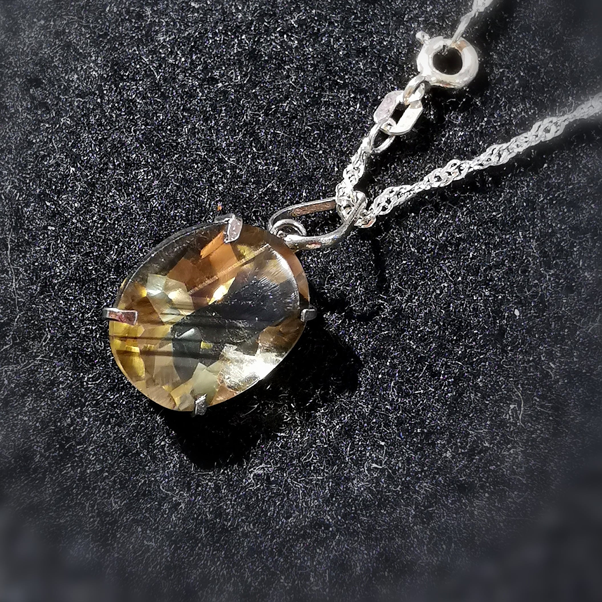 Citrine yellow sunlight gemstone faceted, vintage sterling silver karma necklace 44 cm, consecrated - joy of life