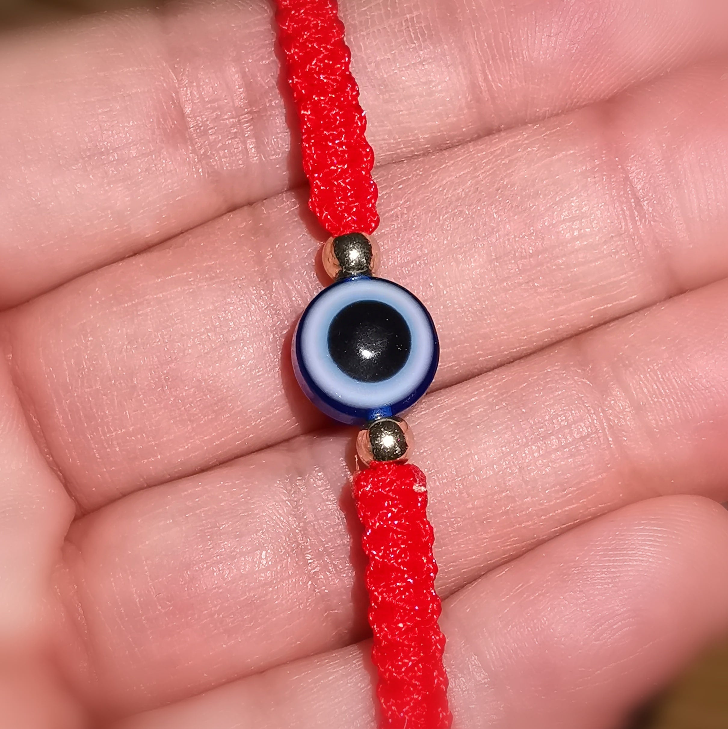 Auge von Nazar, türkisches Auge Armband, Karma Armbändchen, Rot Blau mit Gold, geweiht - Schutz und Kraft