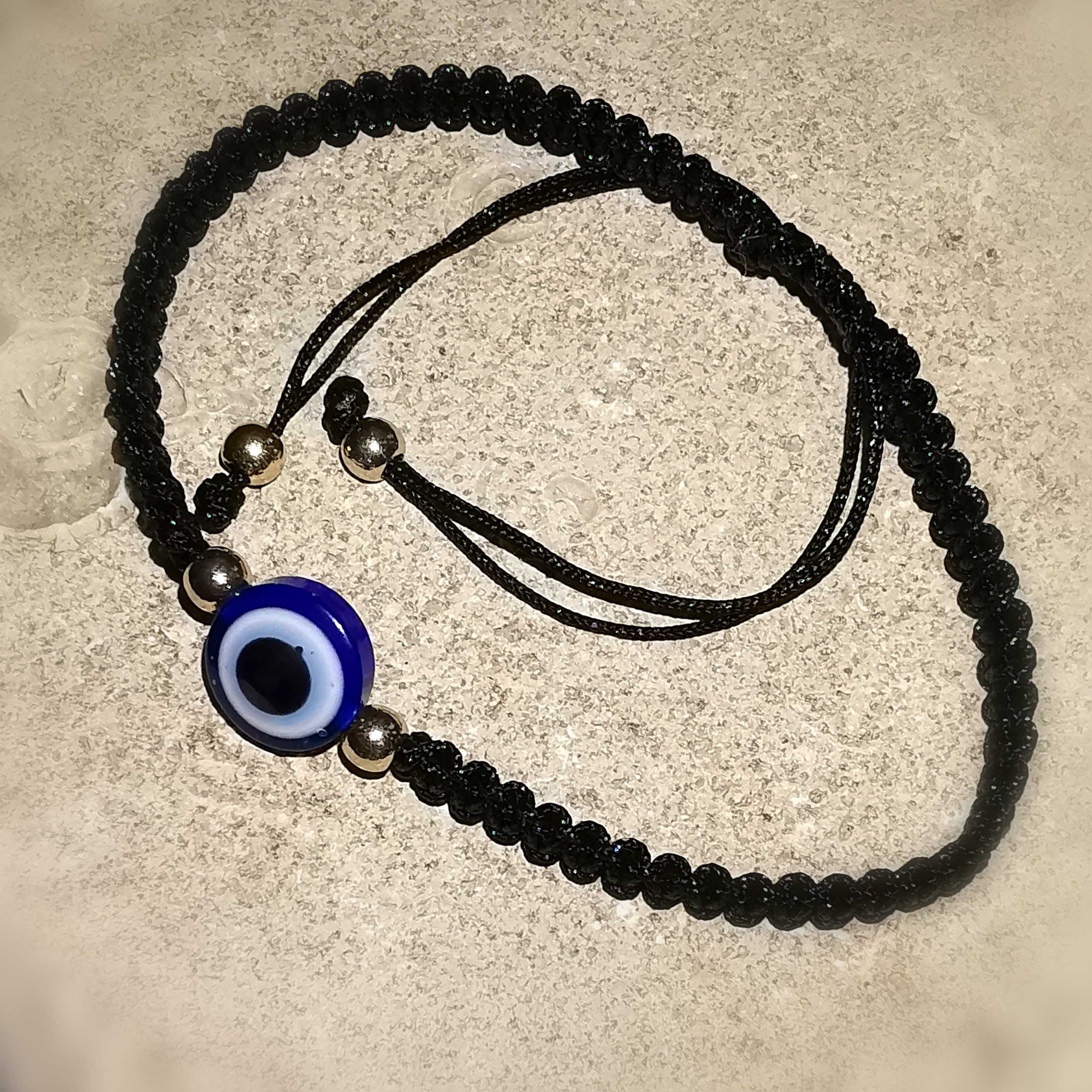 Auge von Nazar, türkisches Auge Armband, Karma Armbändchen, Schwarz Gold Blau, geweiht - Schutz und Kraft
