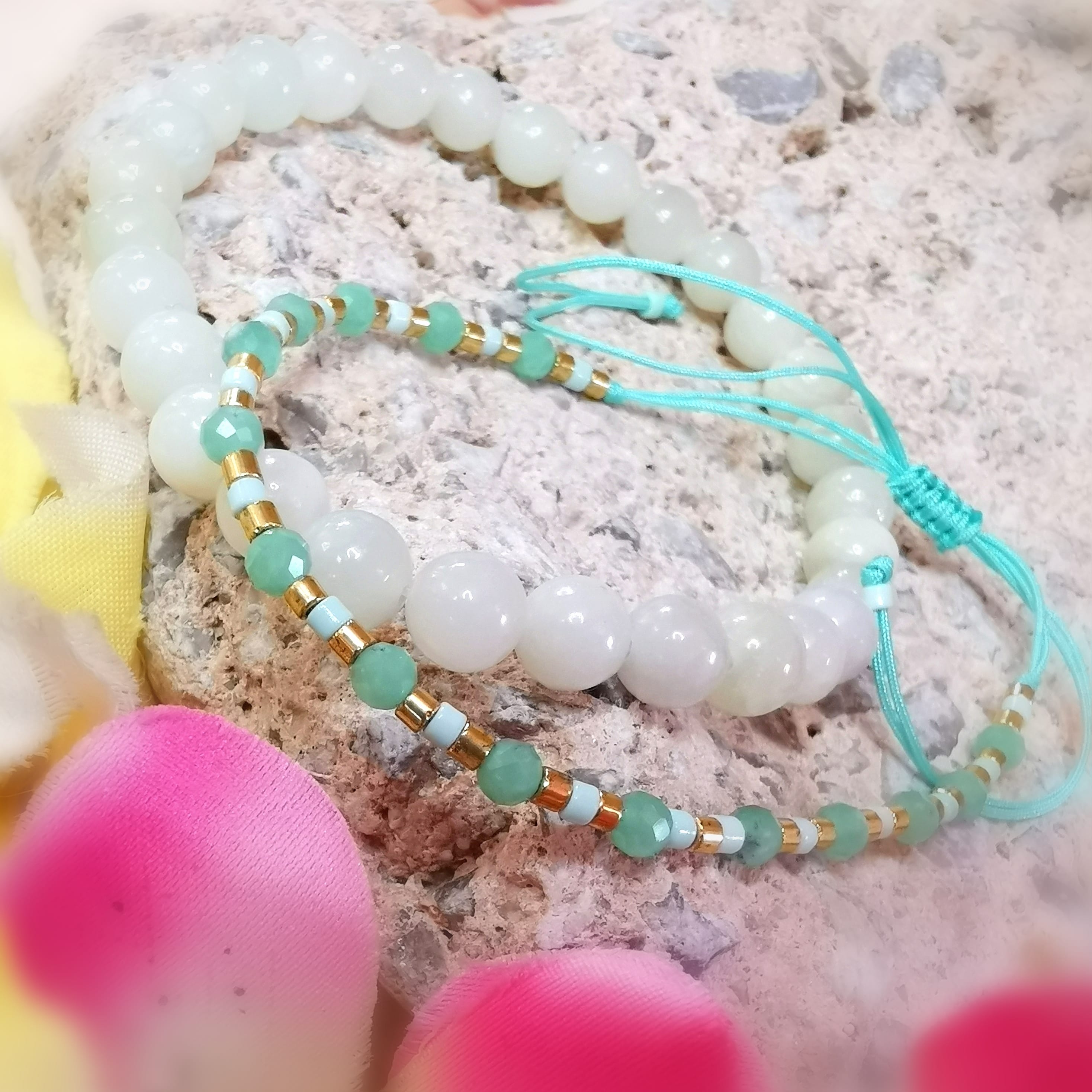 Jade Aventurine Healing Stone Boho Bracelet Gift Set, Heart Warmth Heart Protection - Strength and Courage