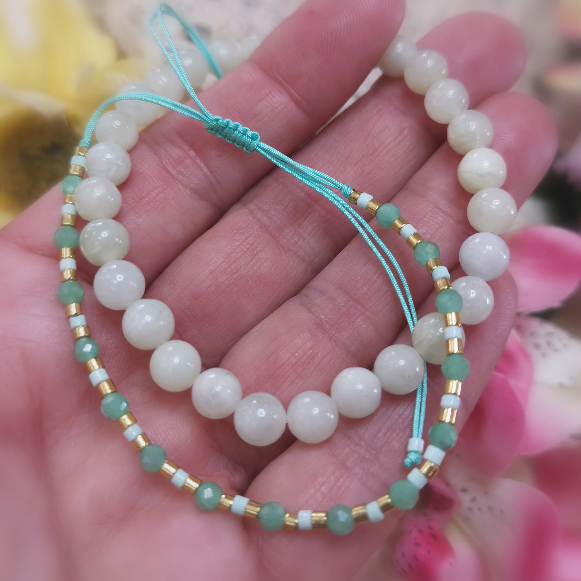 Jade Aventurine Healing Stone Boho Bracelet Gift Set, Heart Warmth Heart Protection - Strength and Courage