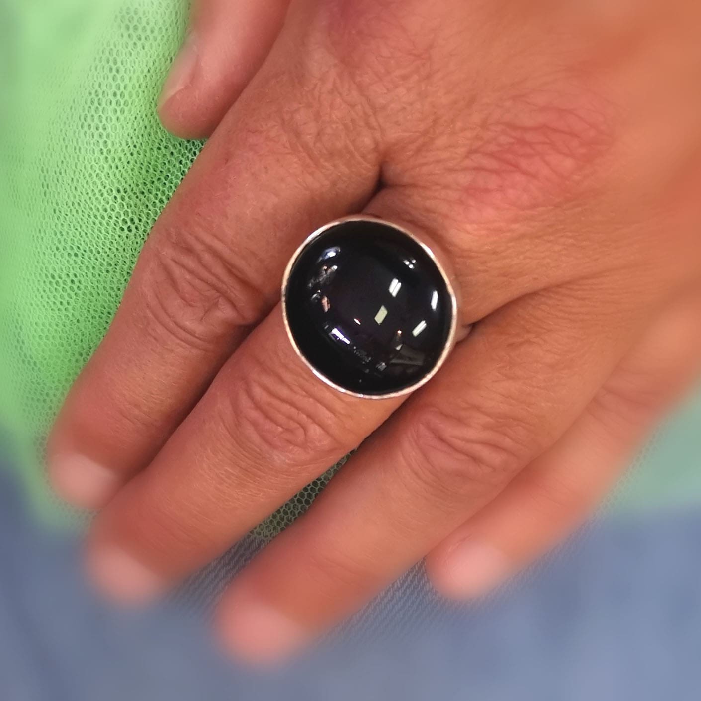 Onyx Edelstein Heilstein Ring schwarz, Größe verstellbar - Widerstandkraft, Schutz