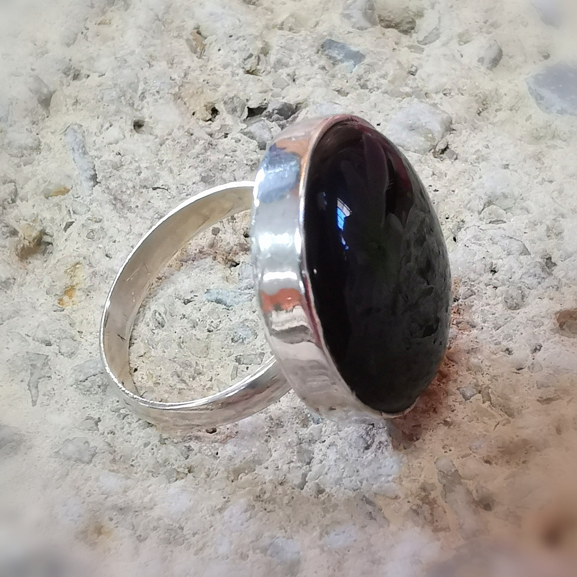 Onyx Edelstein Heilstein Ring schwarz, Größe verstellbar - Widerstandkraft, Schutz