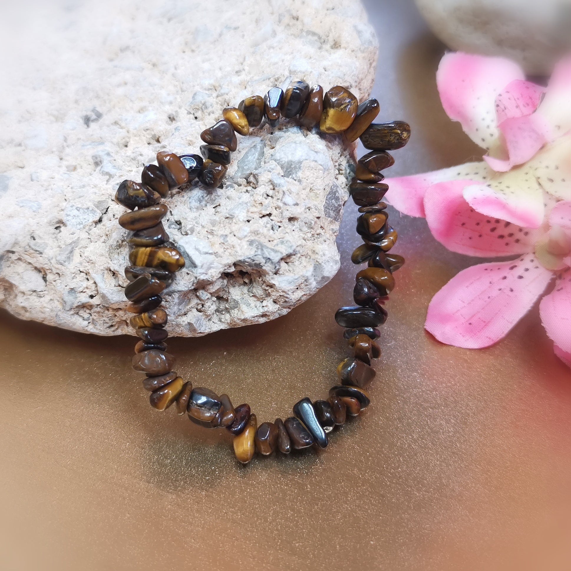 Tiger Eye Classic, Vintage Gemstone Healing Stone Bracelet, Strength and Courage