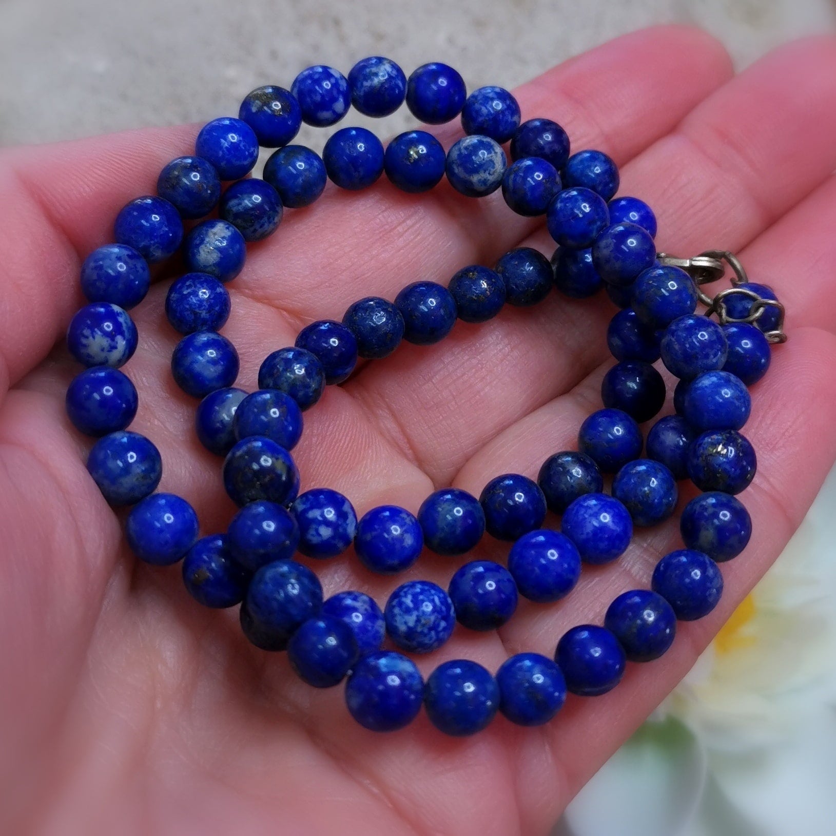 Lapislazuli Perlenkette Edelstein Heilstein Karma Kette 56 -52 cm, geweiht - Würde und Authentizität "ich bin"