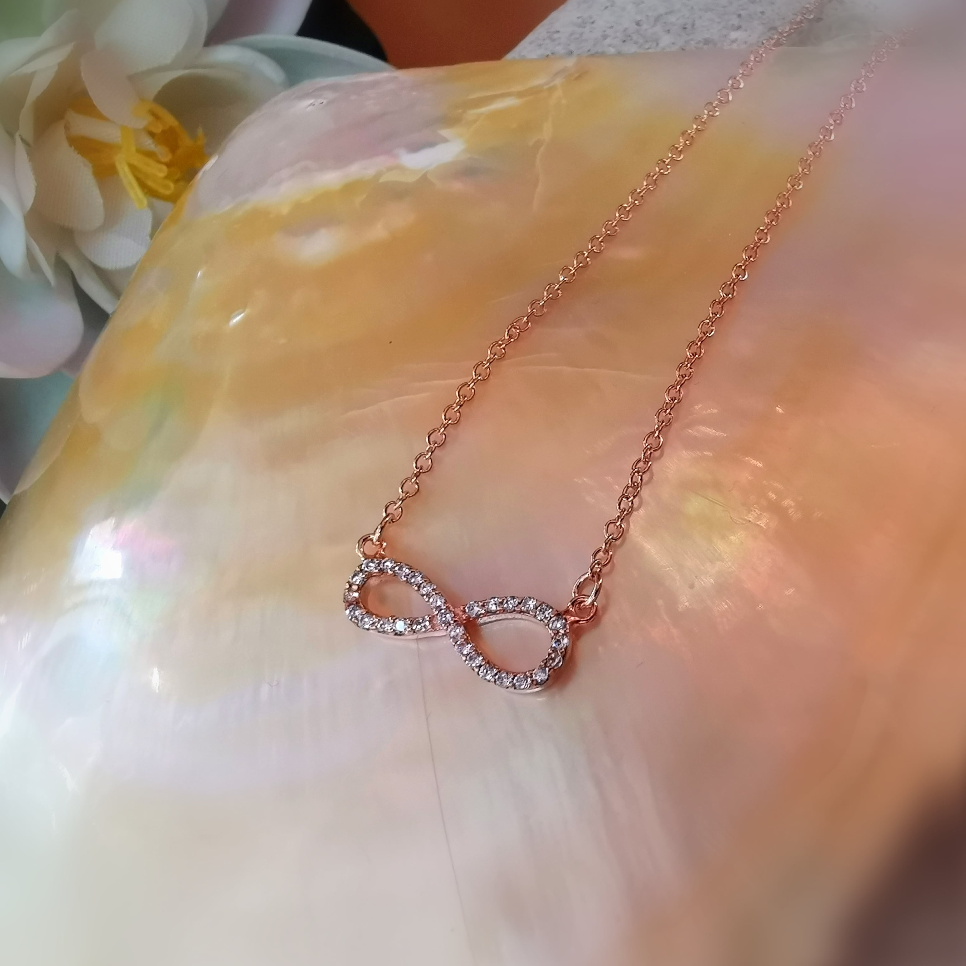 Infinity Unendlichkeit Edelstein Heilstein Karma Kette rose vergoldet, geweiht, Seelenkraft