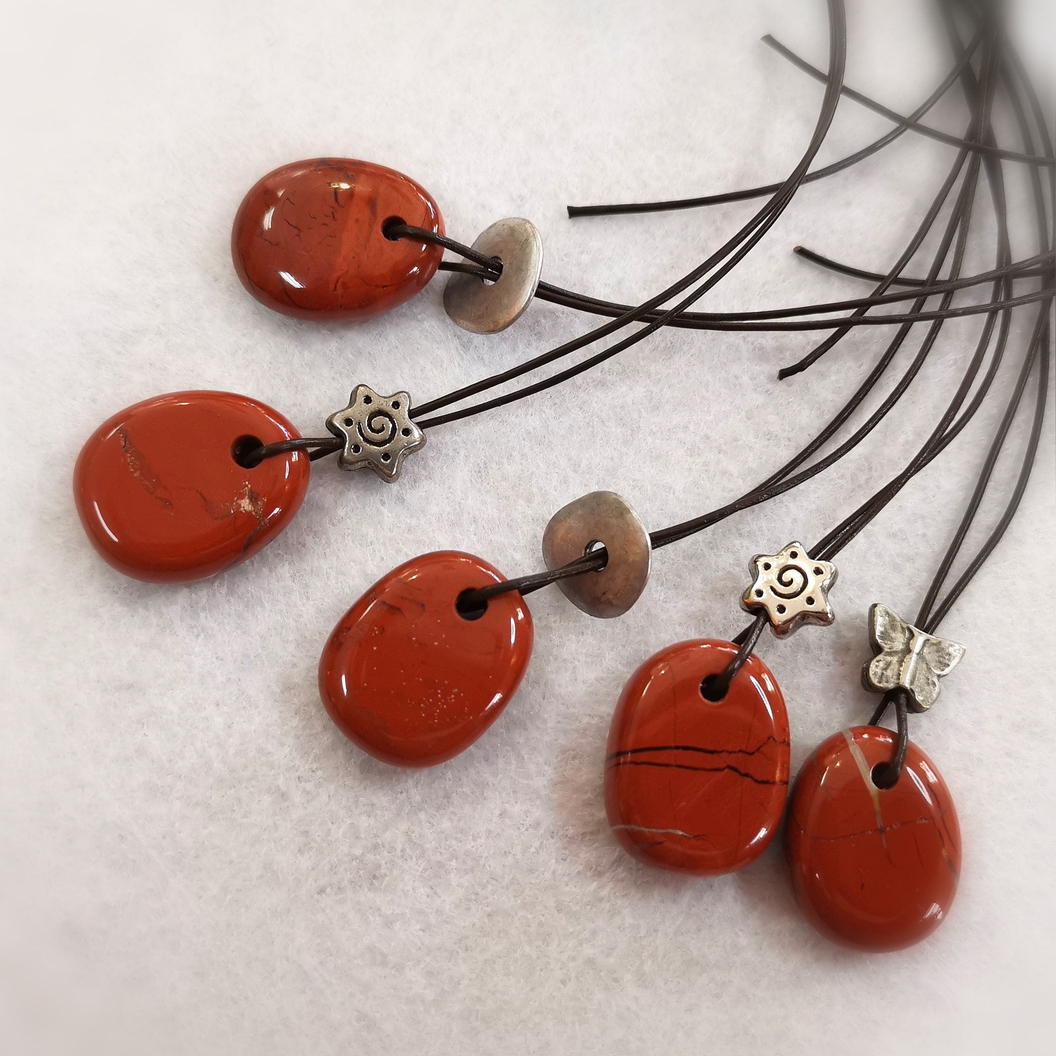 Jasper red gemstone butterfly symbol karma jewelry healing stone leather necklace - transformation to beauty