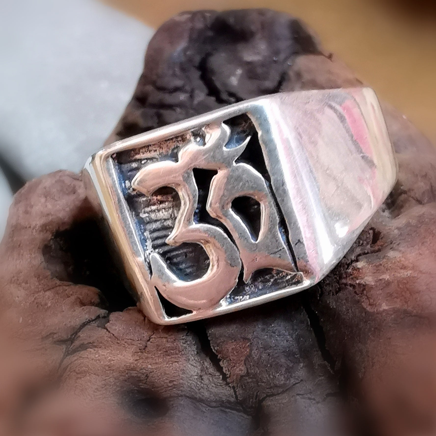 OM Symbol Sterlingsilber Ring Fingerring, Größe 60 - innerer Frieden