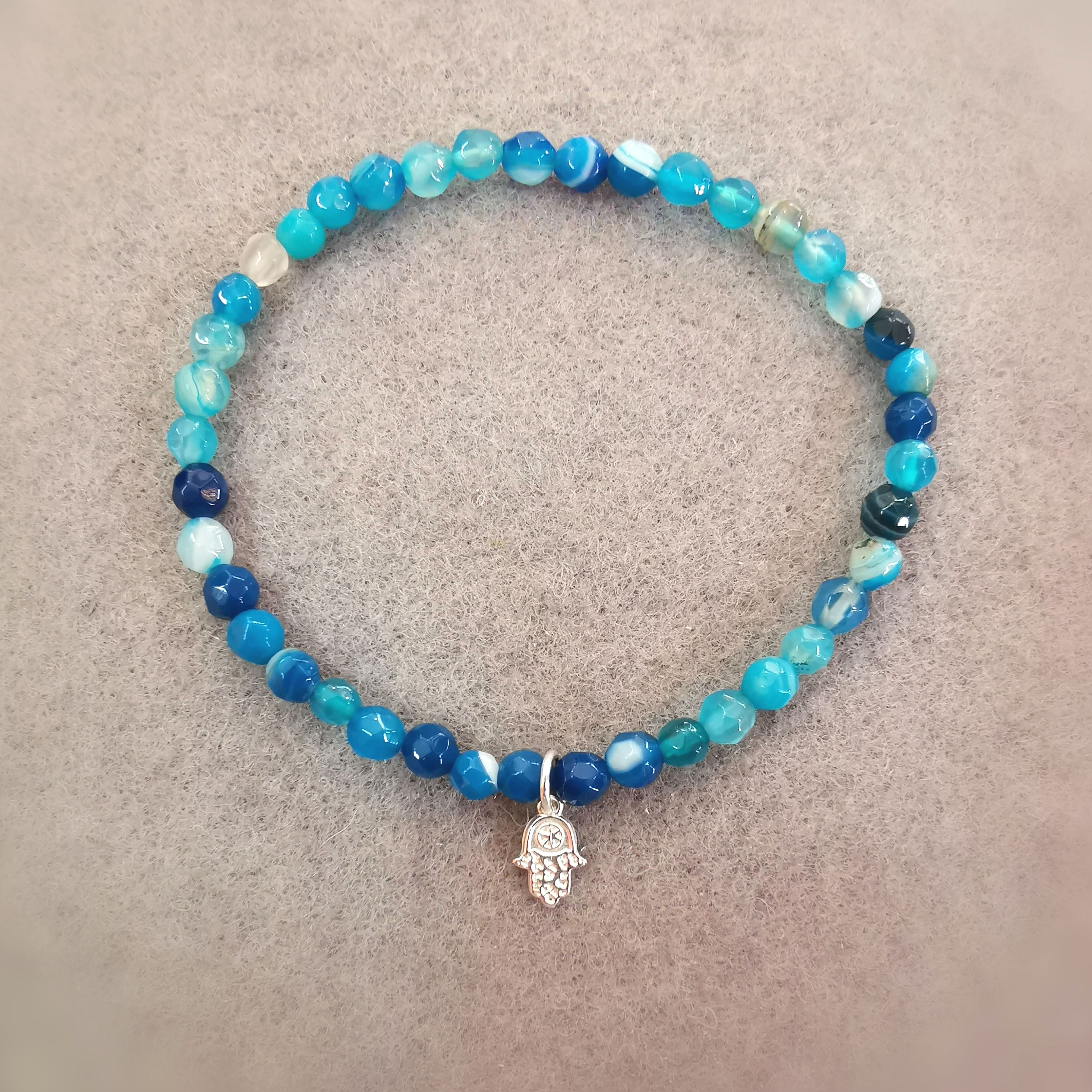 blauer Achat Edelstein heilende Hand Fatimas Karma Charm Schmuck - Leichtigkeit, Schutz