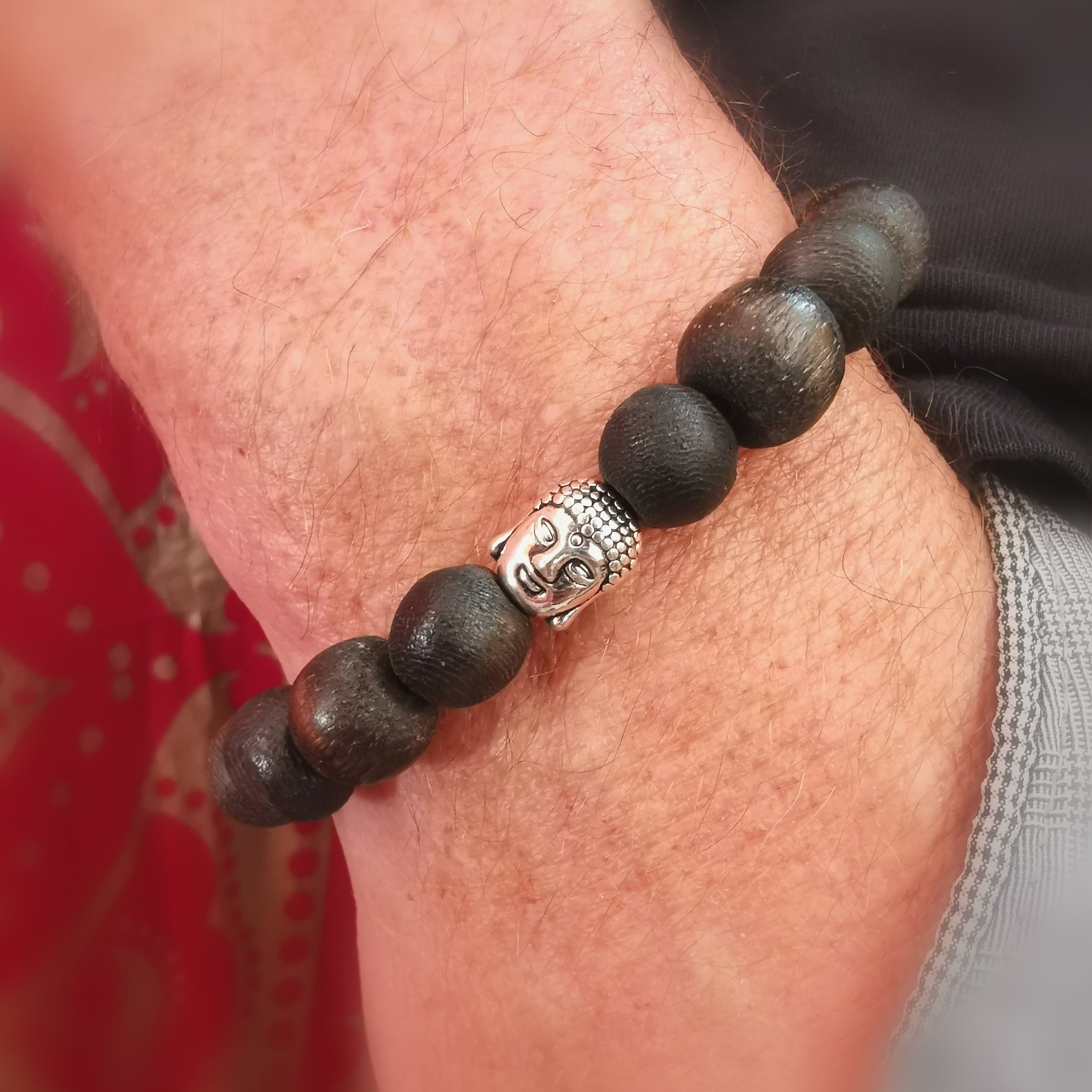 Holz Buddha Armband schwarz Unisex, Karma Schmuck für Meditation, Kraft und Gelassenheit