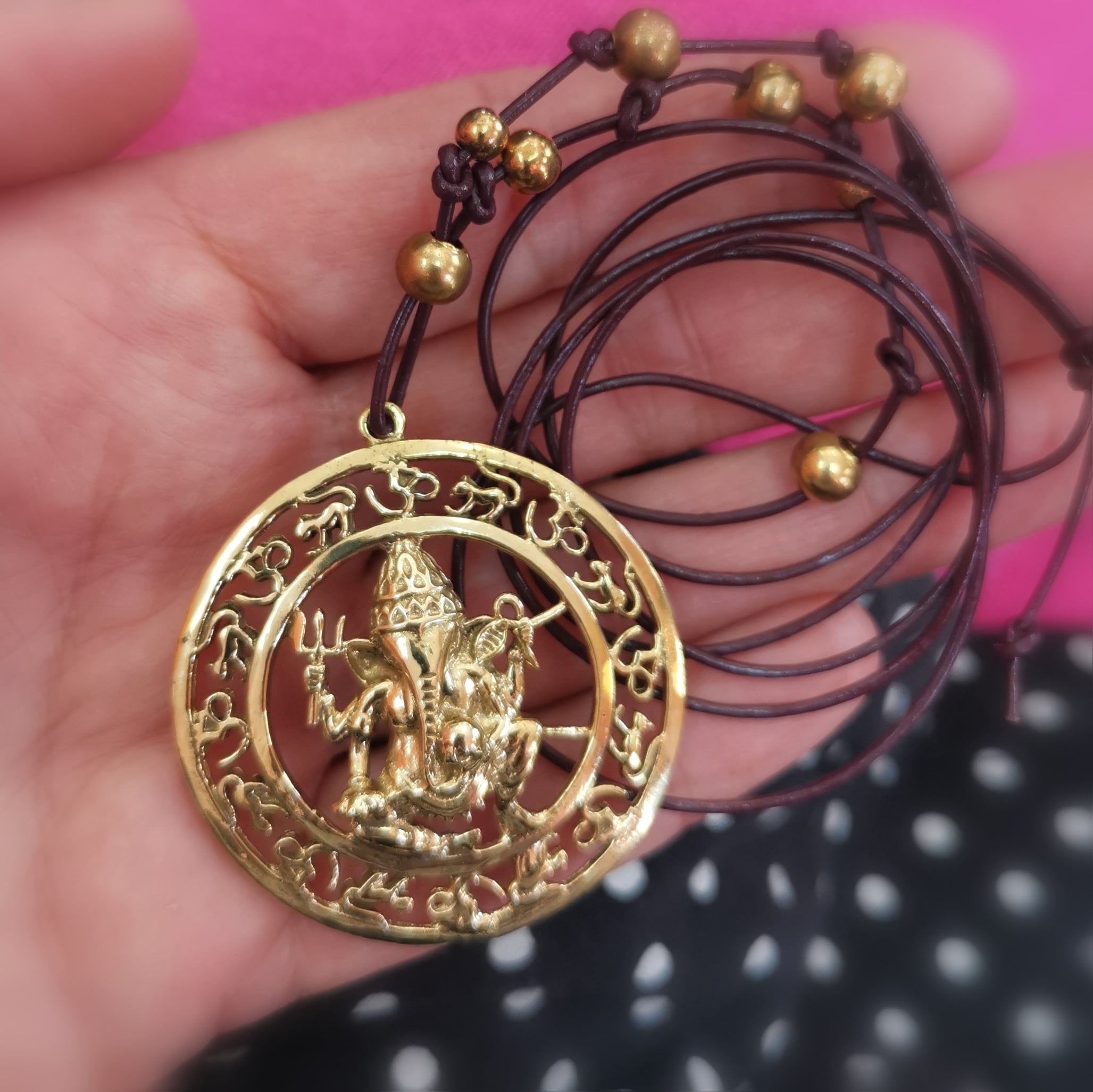 Ganesha Amulett Gold Boho Hippie Kette, Metall Karma Schmuck - Schutz