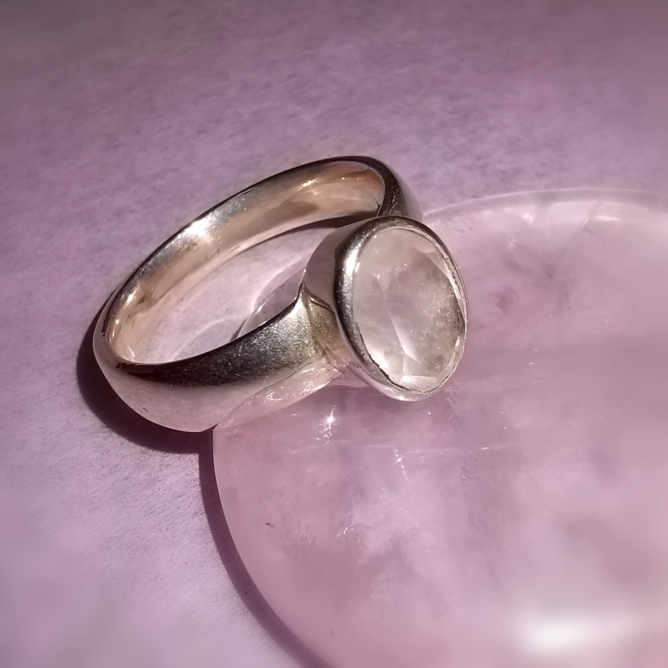 Rosenquarz AA Qualität Edelstein Sterlingsilber Ring Karma Herzchakra Fingerring Größe 54, facettiert, lichtvoll
