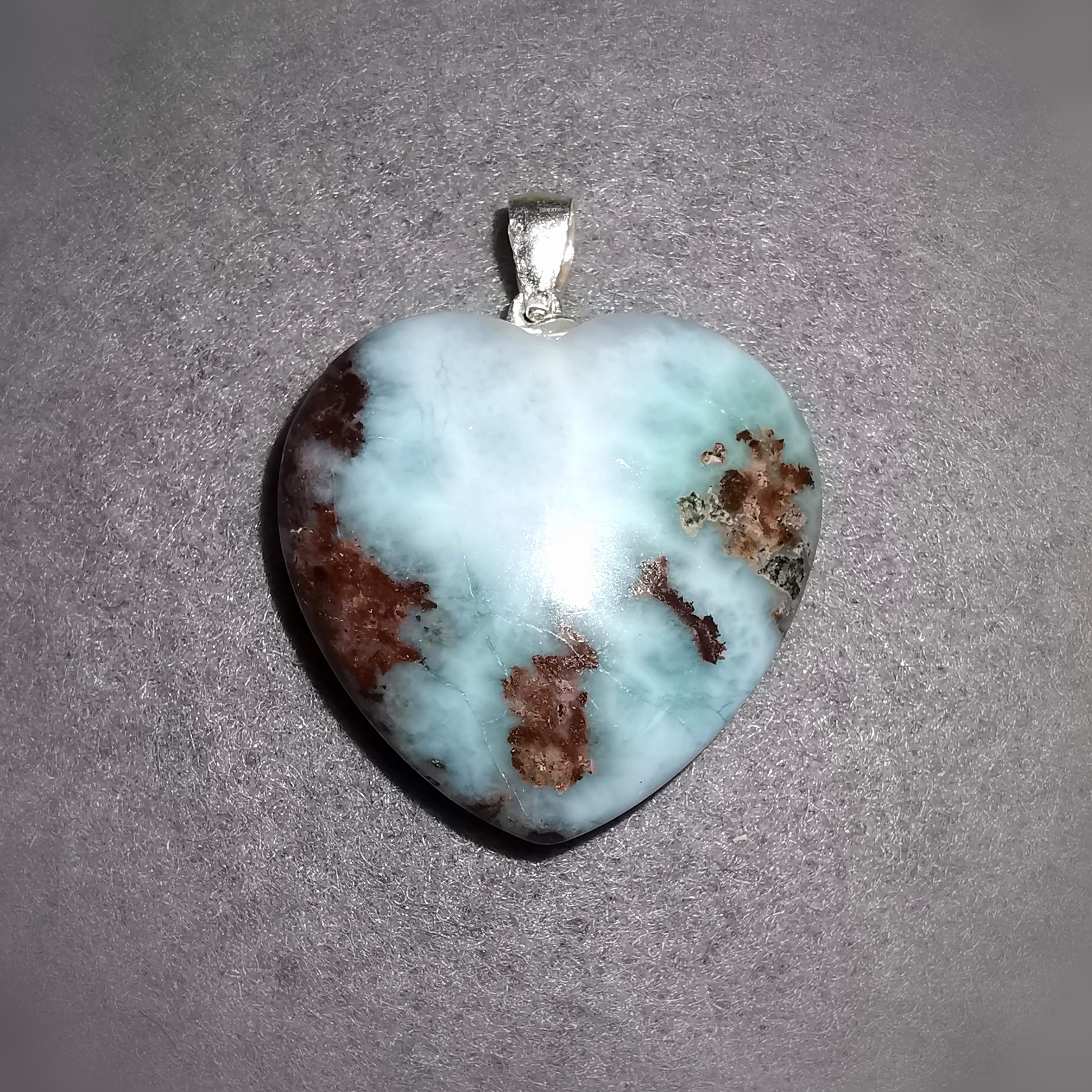 Larimar Edelstein Herz, A Heilstein Qualität, Karma Chakra Anhänger, geweiht - Sanftheit