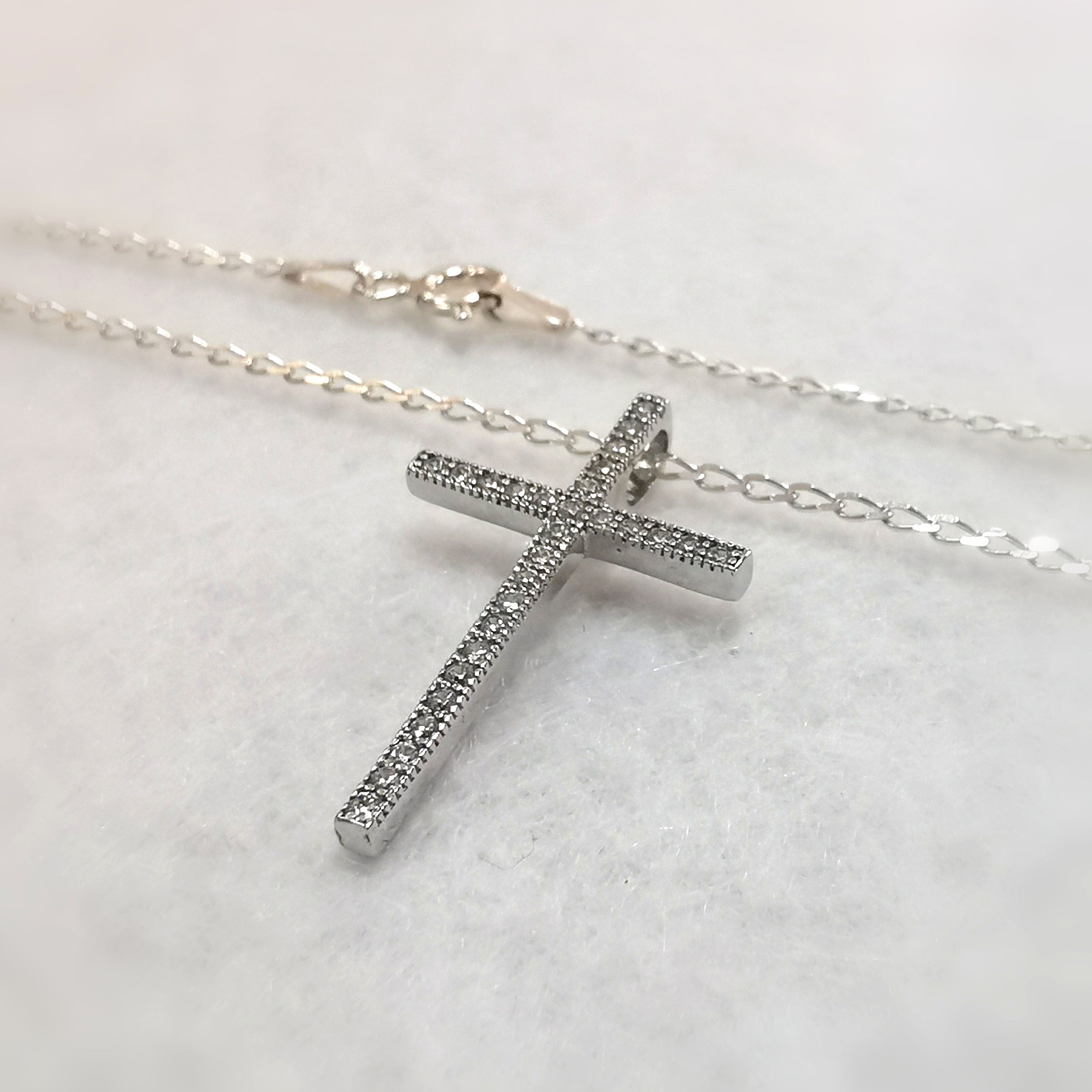 Kreuz Sterlingsilber Zirkon Karma Kette 50 cm, Schutz und Vertrauen