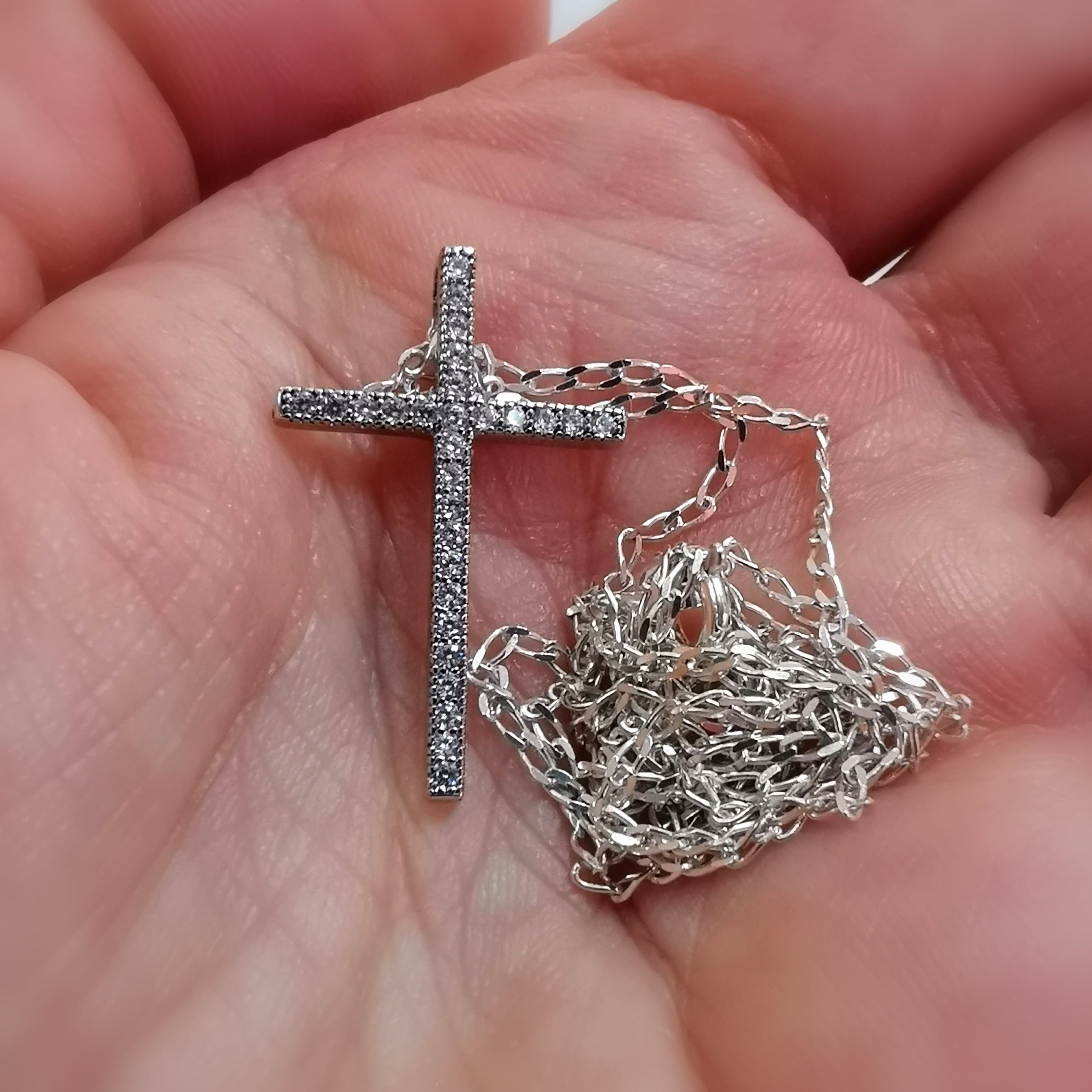 Kreuz Sterlingsilber Zirkon Karma Kette 50 cm, Schutz und Vertrauen