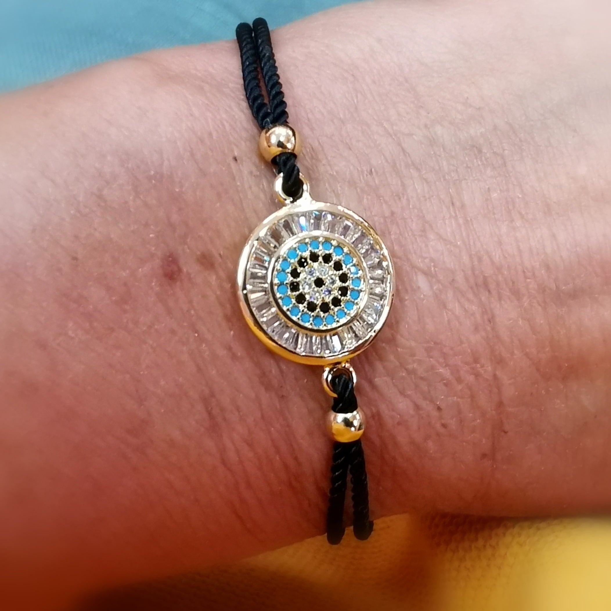 Mandala Hippie Boho Kristall Armbändchen schwarz, Bijou Armband, Schutz